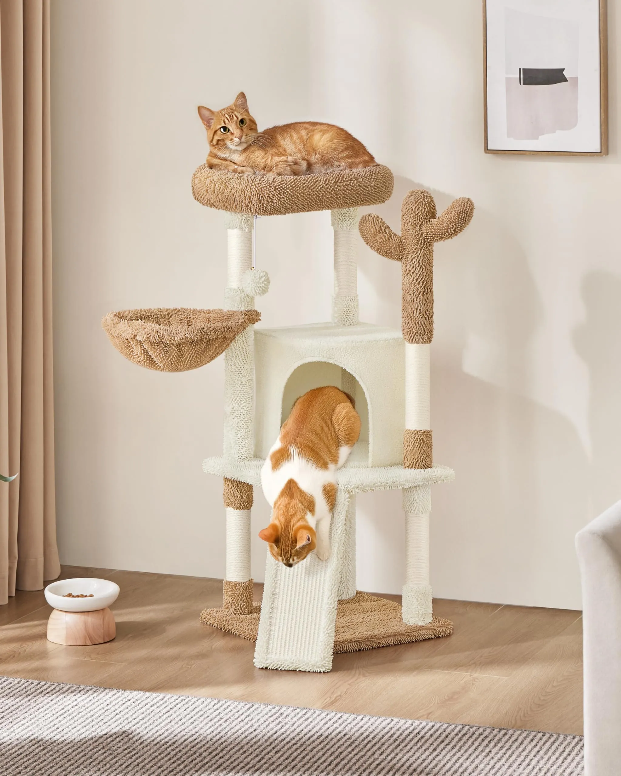 Yaheetech Albero Tiragraffi per Gatti a Forma di Cactus in Truciolato e Corda di Sisal 42,5 cm × 42,5 cm × 106,5 cm Beige/Marrone - immagine 2