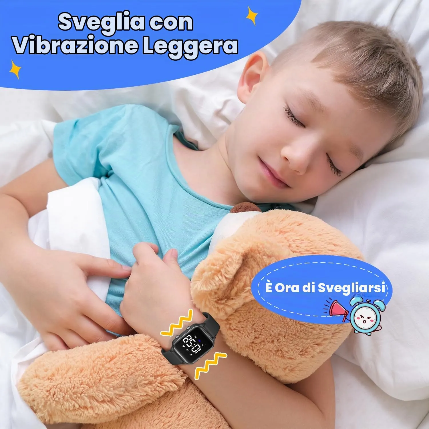 caprock Orologio digitale a LED per bambini, con contapassi, impermeabile fino a 50 atm, con calcolo della distanza/vibrazione, doppia sveglia/cronometro - immagine 5