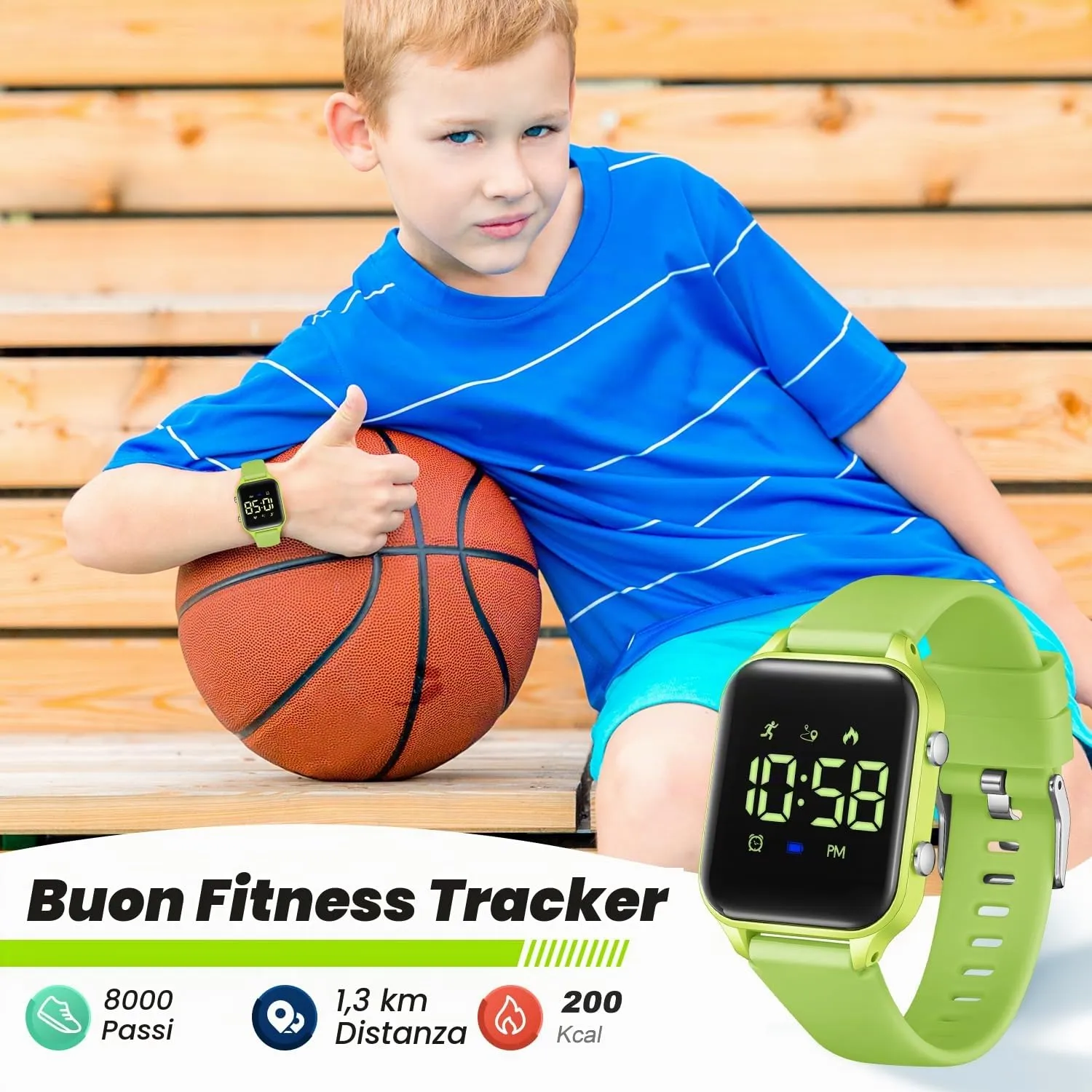 caprock Orologio digitale a LED per bambini, con contapassi, impermeabile fino a 50 atm, con calcolo della distanza/vibrazione, doppia sveglia/cronometro - immagine 3