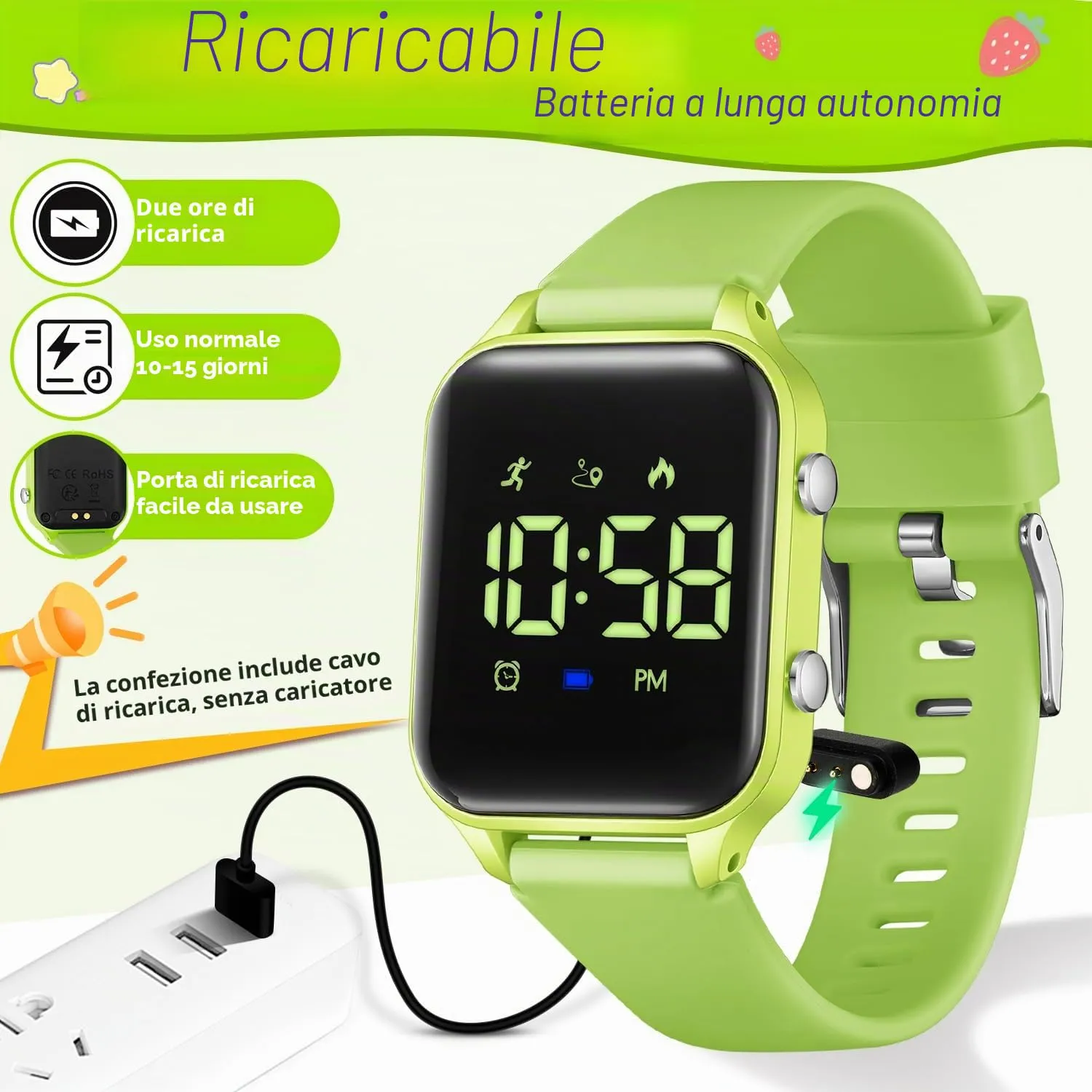 caprock Orologio digitale a LED per bambini, con contapassi, impermeabile fino a 50 atm, con calcolo della distanza/vibrazione, doppia sveglia/cronometro - immagine 4