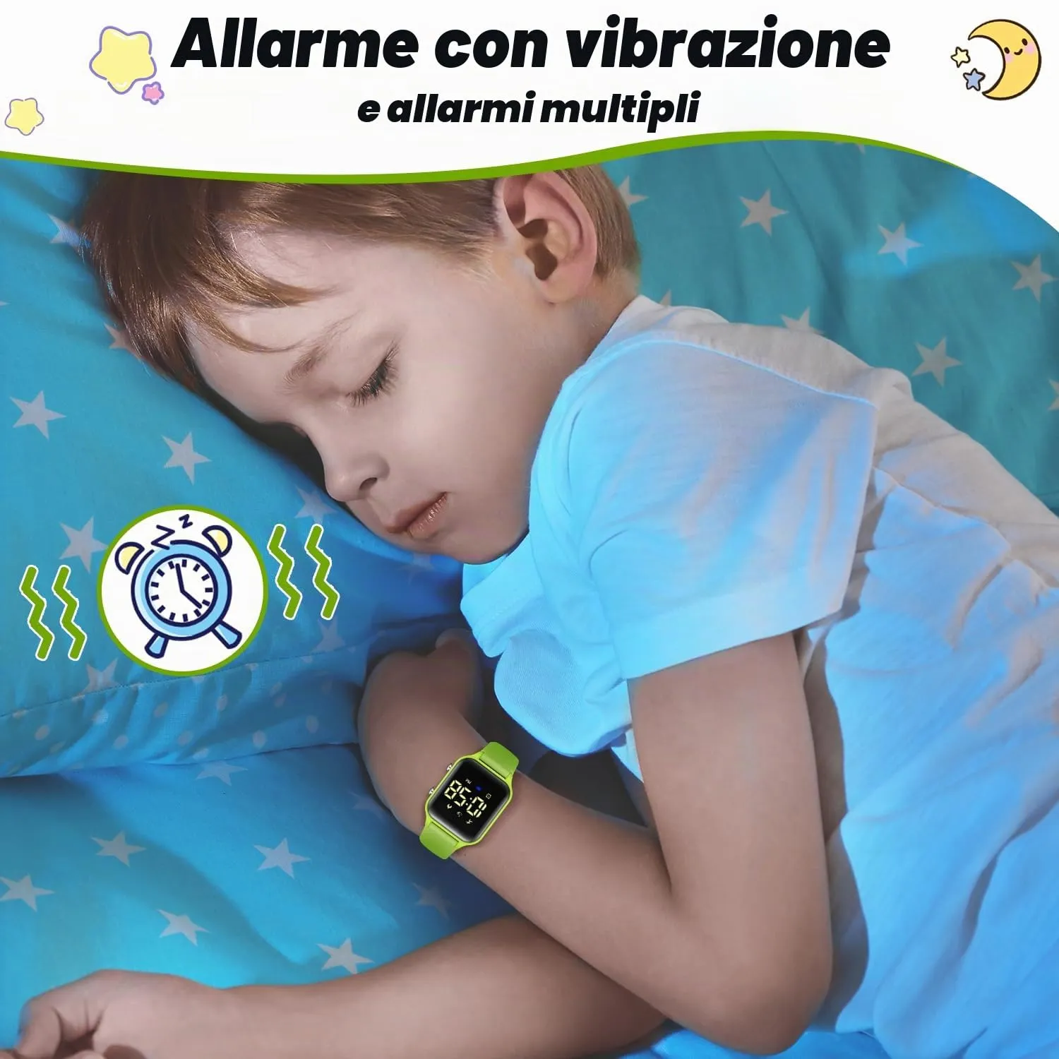 caprock Orologio digitale a LED per bambini, con contapassi, impermeabile fino a 50 atm, con calcolo della distanza/vibrazione, doppia sveglia/cronometro - immagine 6