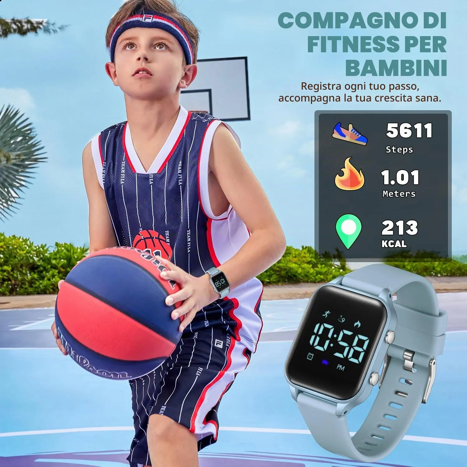 caprock Orologio digitale a LED per bambini, con contapassi, impermeabile fino a 50 atm, con calcolo della distanza/vibrazione, doppia sveglia/cronometro - immagine 4