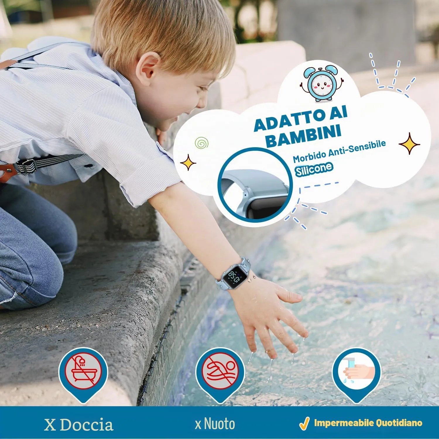 caprock Orologio digitale a LED per bambini, con contapassi, impermeabile fino a 50 atm, con calcolo della distanza/vibrazione, doppia sveglia/cronometro - immagine 7