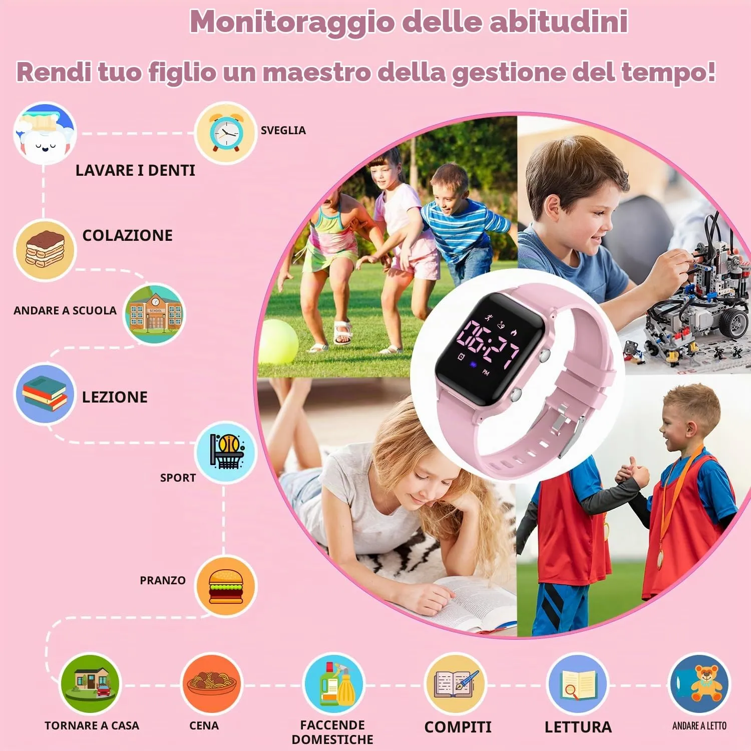 caprock Orologio digitale a LED per bambini, con contapassi, impermeabile fino a 50 atm, con calcolo della distanza/vibrazione, doppia sveglia/cronometro - immagine 3