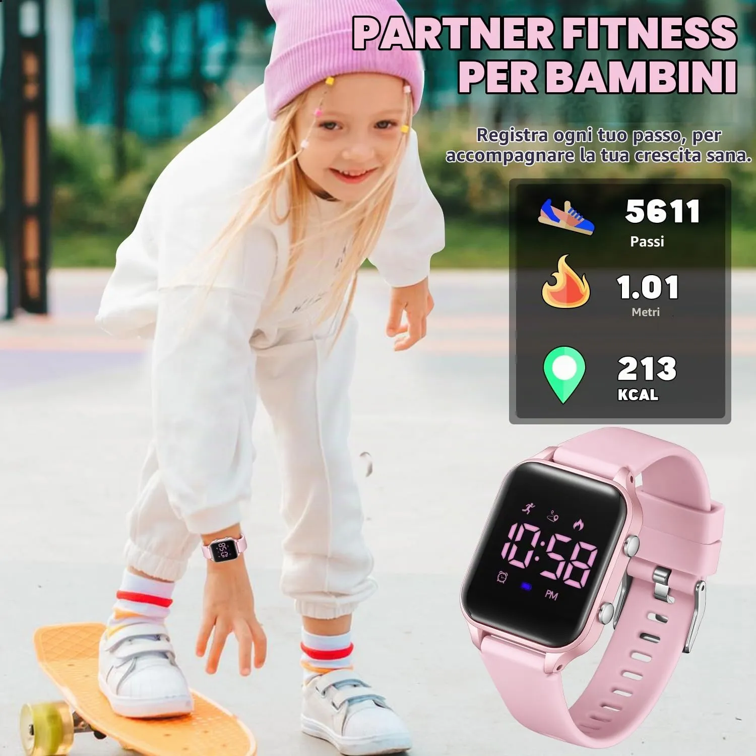 caprock Orologio digitale a LED per bambini, con contapassi, impermeabile fino a 50 atm, con calcolo della distanza/vibrazione, doppia sveglia/cronometro - immagine 4