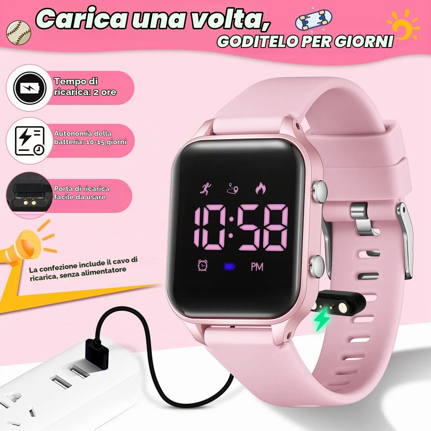 caprock Orologio digitale a LED per bambini, con contapassi, impermeabile fino a 50 atm, con calcolo della distanza/vibrazione, doppia sveglia/cronometro - immagine 5