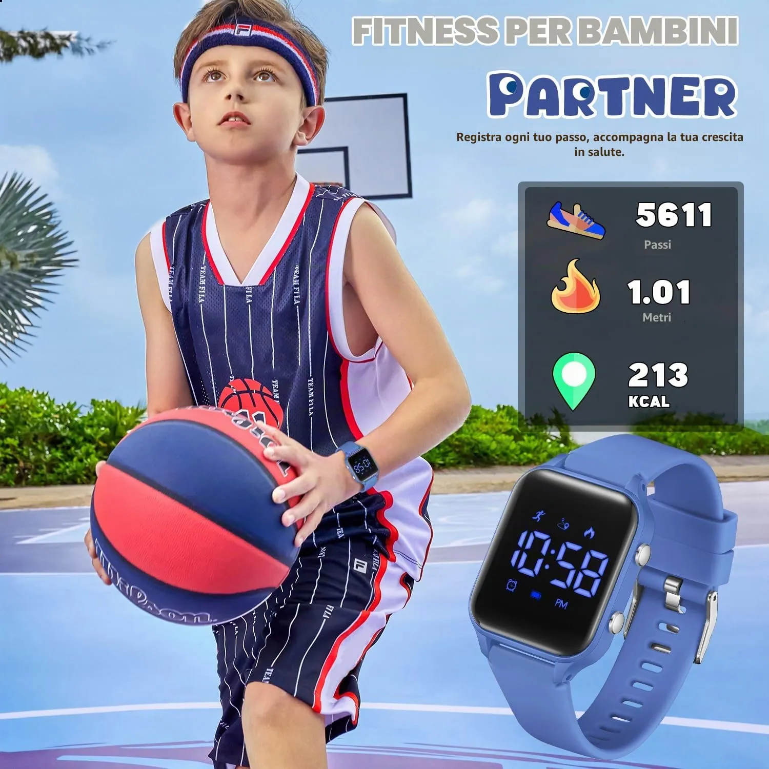 caprock Orologio digitale a LED per bambini, con contapassi, impermeabile fino a 50 atm, con calcolo della distanza/vibrazione, doppia sveglia/cronometro - immagine 5
