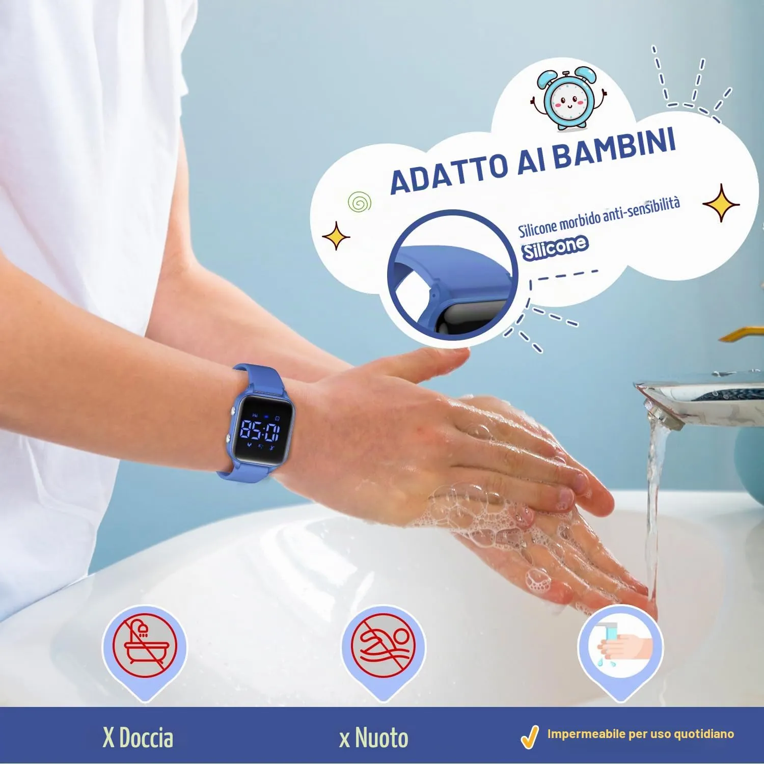 caprock Orologio digitale a LED per bambini, con contapassi, impermeabile fino a 50 atm, con calcolo della distanza/vibrazione, doppia sveglia/cronometro - immagine 6