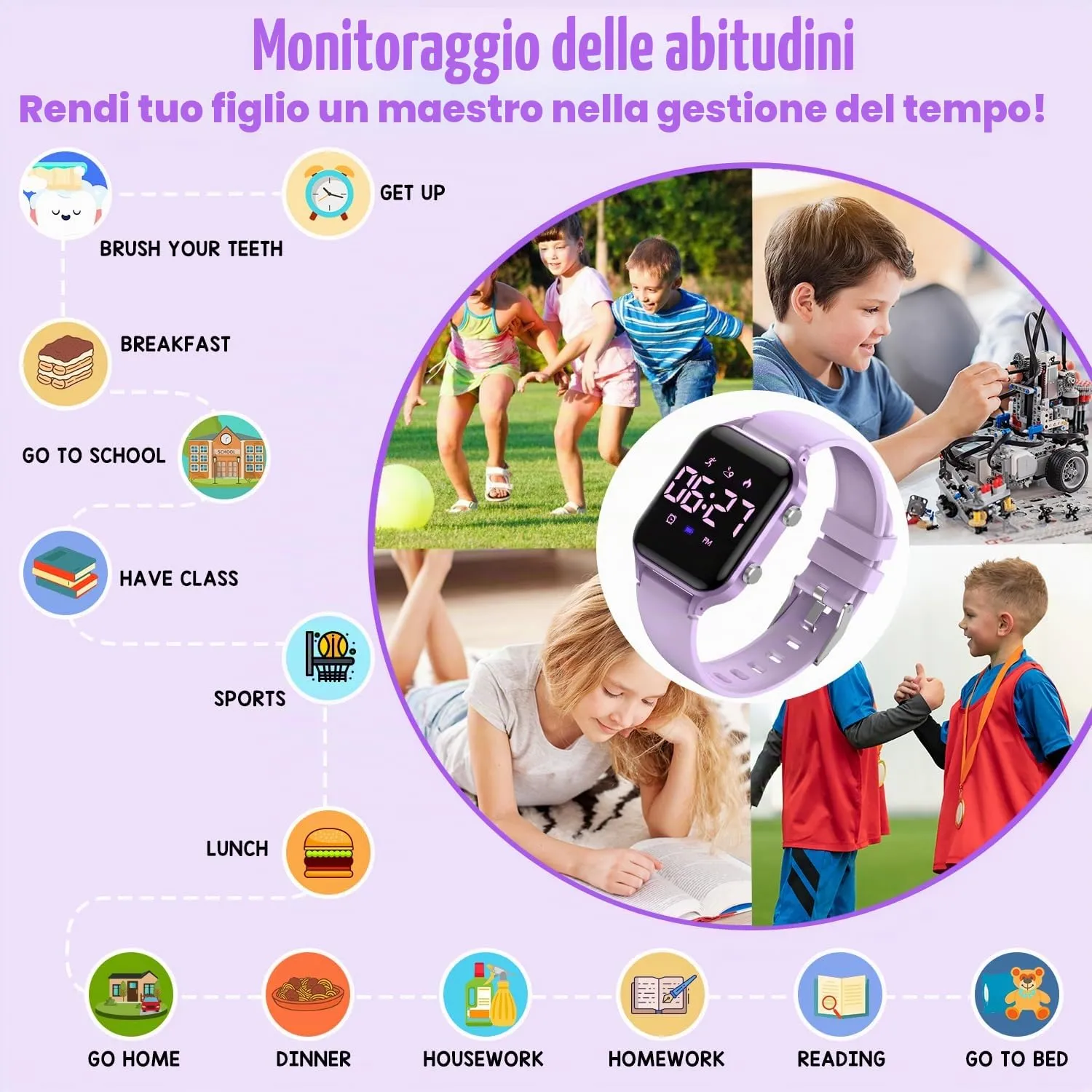 caprock Orologio digitale a LED per bambini, con contapassi, impermeabile fino a 50 atm, con calcolo della distanza/vibrazione, doppia sveglia/cronometro - immagine 3