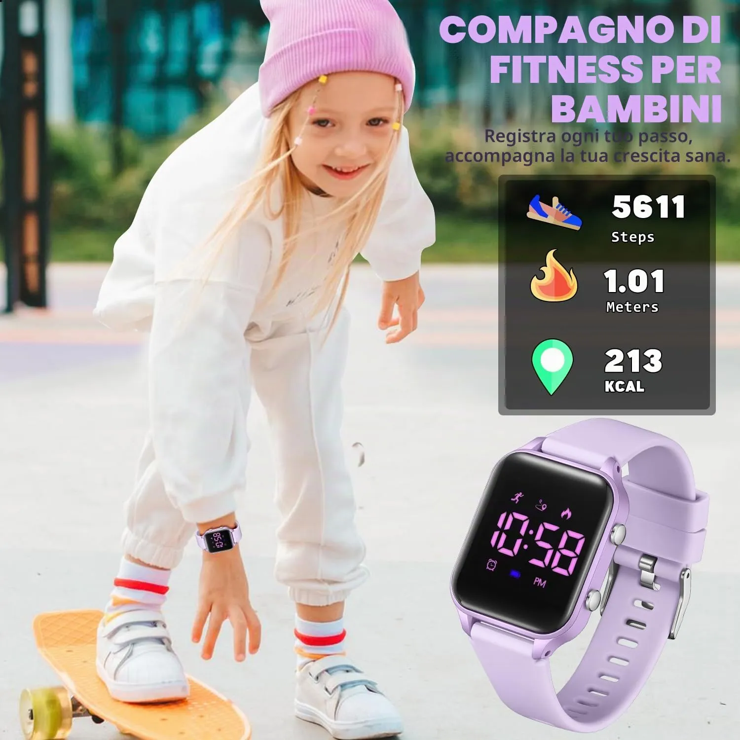 caprock Orologio digitale a LED per bambini, con contapassi, impermeabile fino a 50 atm, con calcolo della distanza/vibrazione, doppia sveglia/cronometro - immagine 4