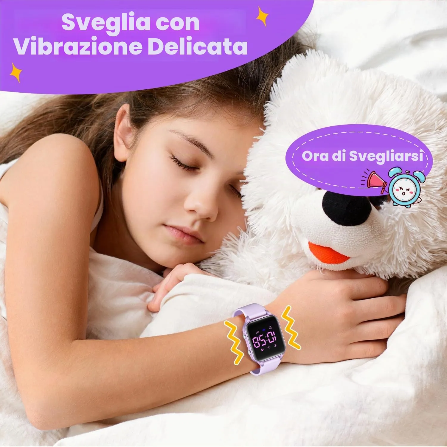 caprock Orologio digitale a LED per bambini, con contapassi, impermeabile fino a 50 atm, con calcolo della distanza/vibrazione, doppia sveglia/cronometro - immagine 5