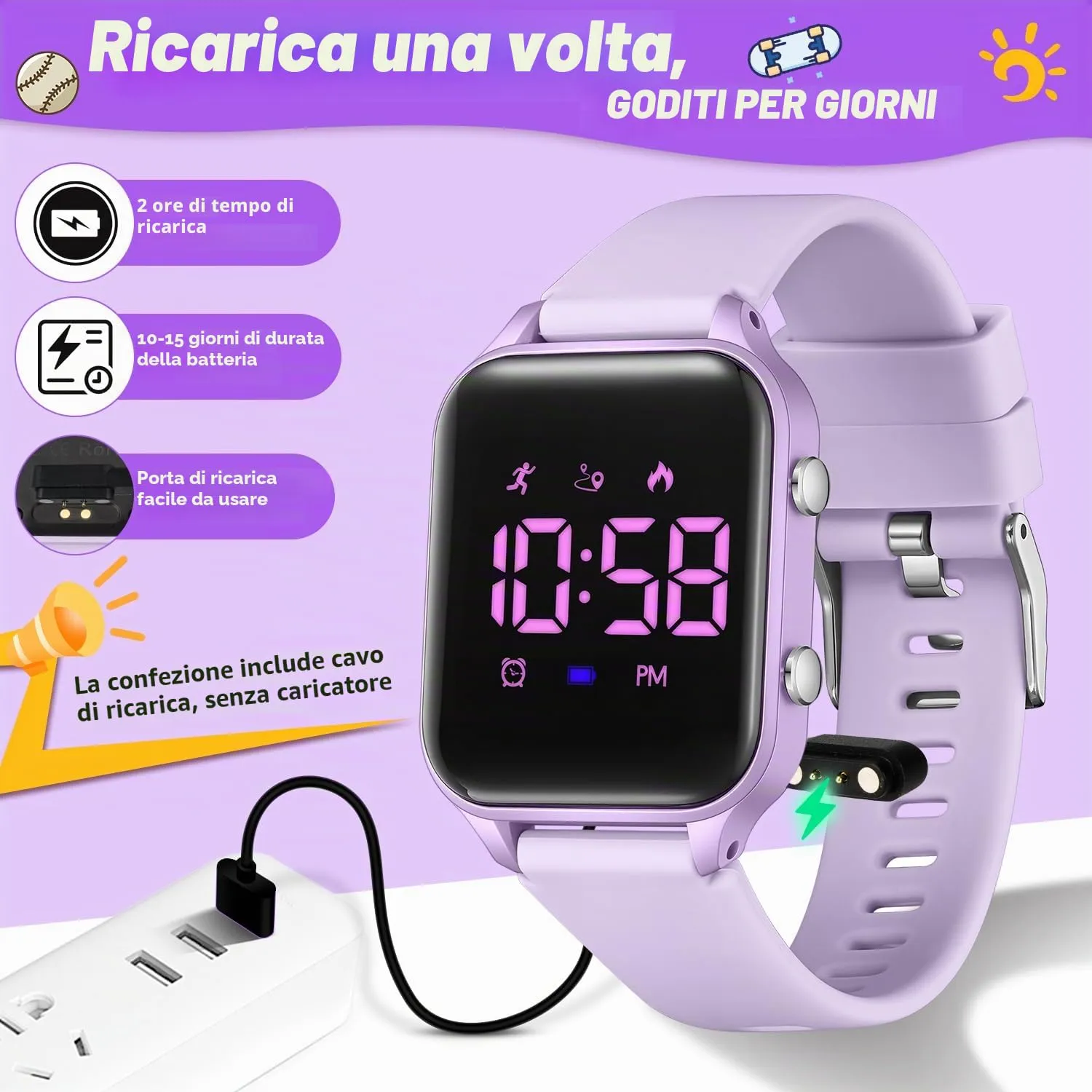 caprock Orologio digitale a LED per bambini, con contapassi, impermeabile fino a 50 atm, con calcolo della distanza/vibrazione, doppia sveglia/cronometro - immagine 6