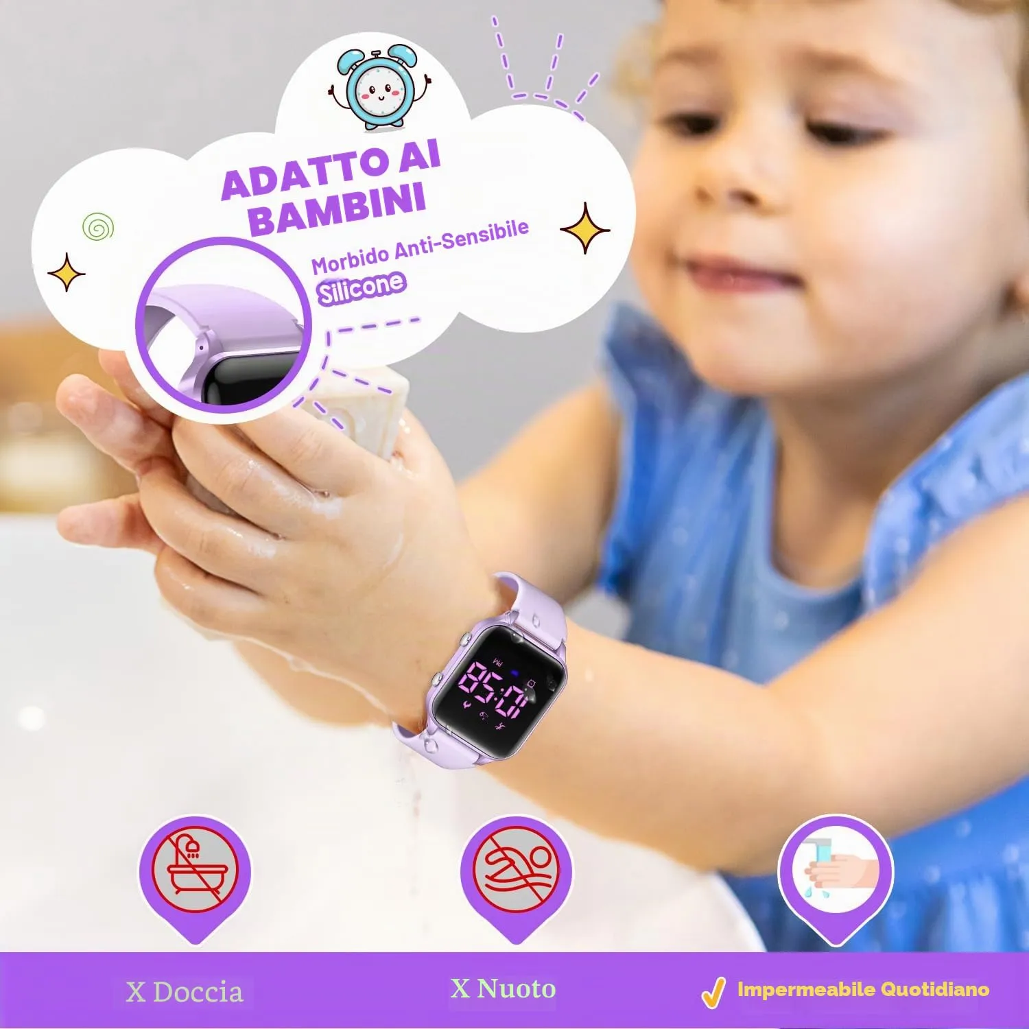 caprock Orologio digitale a LED per bambini, con contapassi, impermeabile fino a 50 atm, con calcolo della distanza/vibrazione, doppia sveglia/cronometro - immagine 7