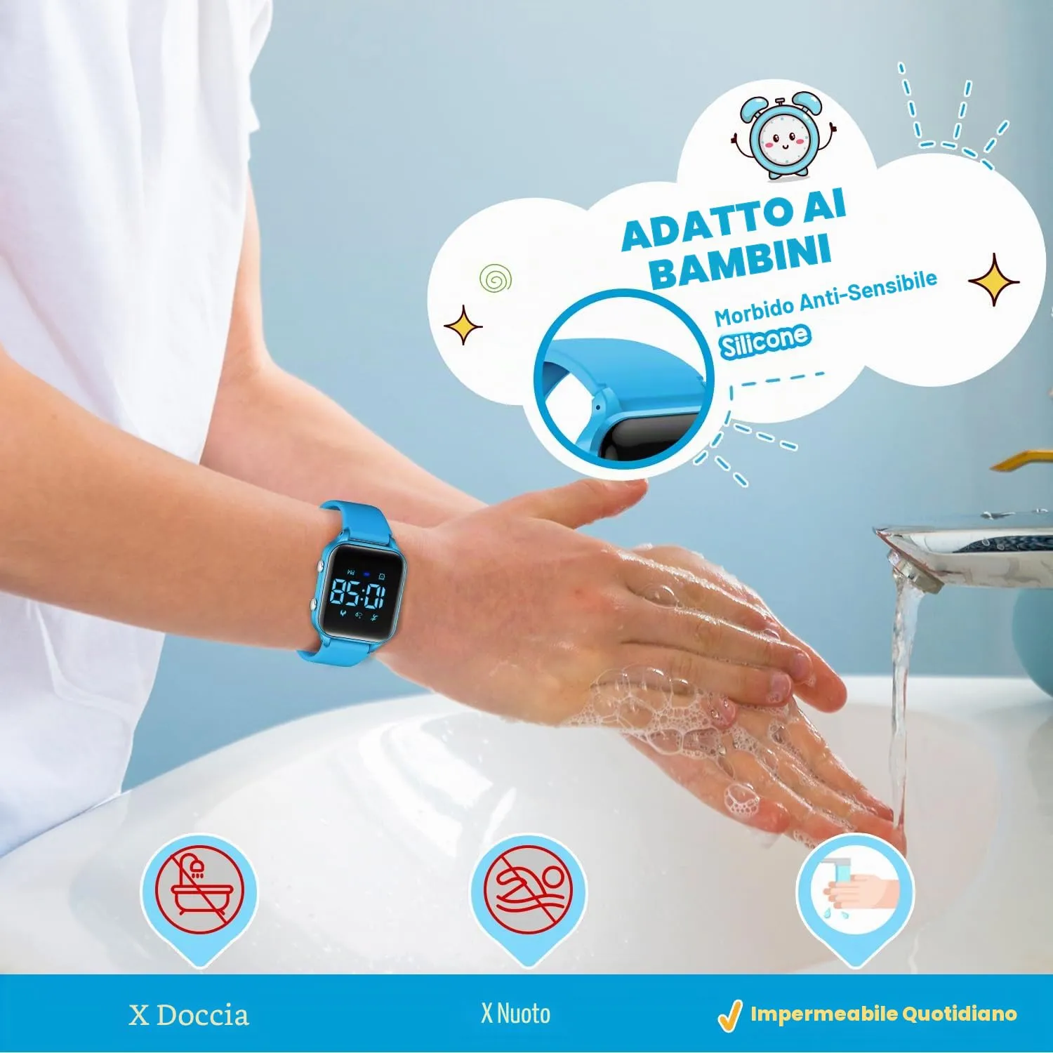 caprock Orologio digitale a LED per bambini, con contapassi, impermeabile fino a 50 atm, con calcolo della distanza/vibrazione, doppia sveglia/cronometro - immagine 7