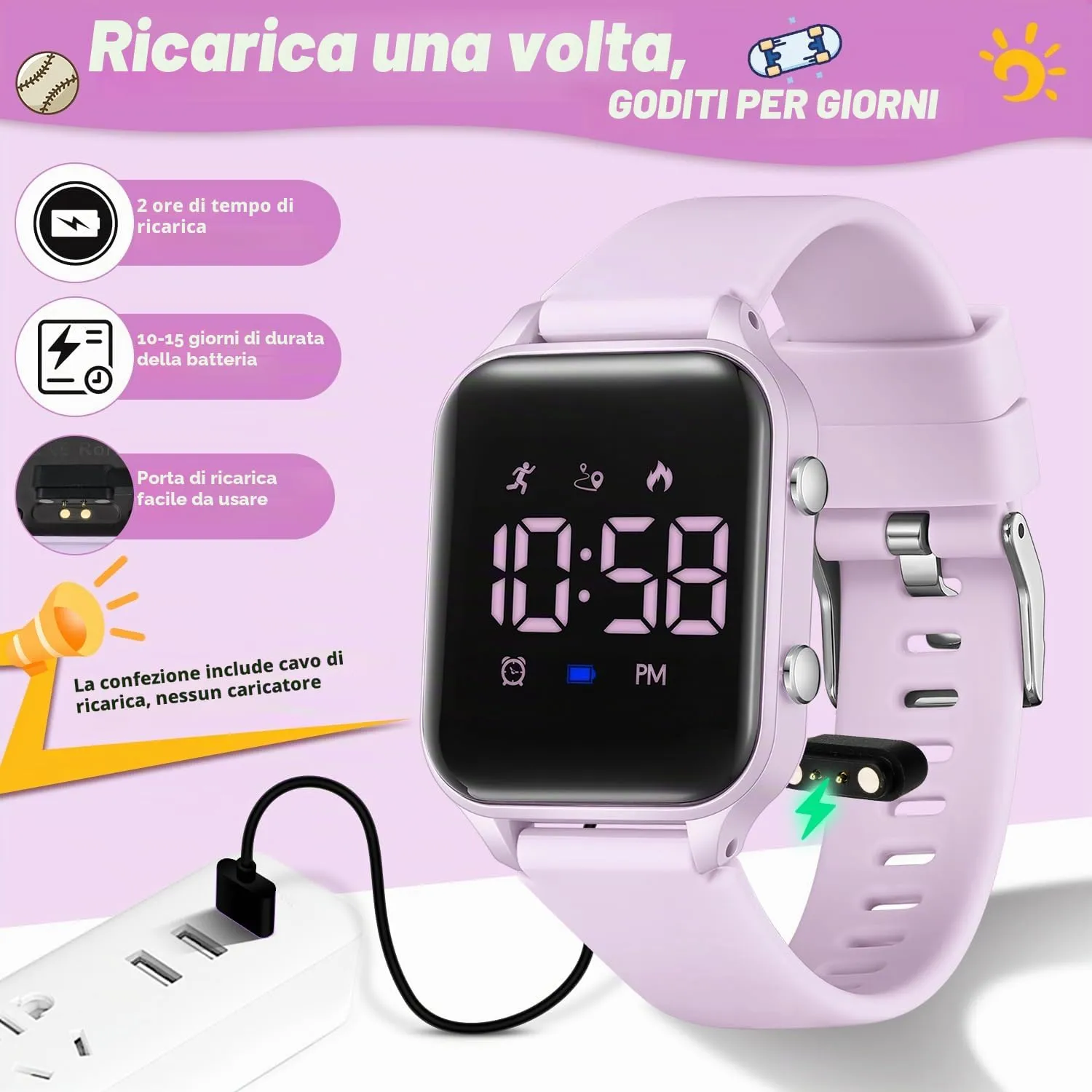 caprock Orologio digitale a LED per bambini, con contapassi, impermeabile fino a 50 atm, con calcolo della distanza/vibrazione, doppia sveglia/cronometro - immagine 3