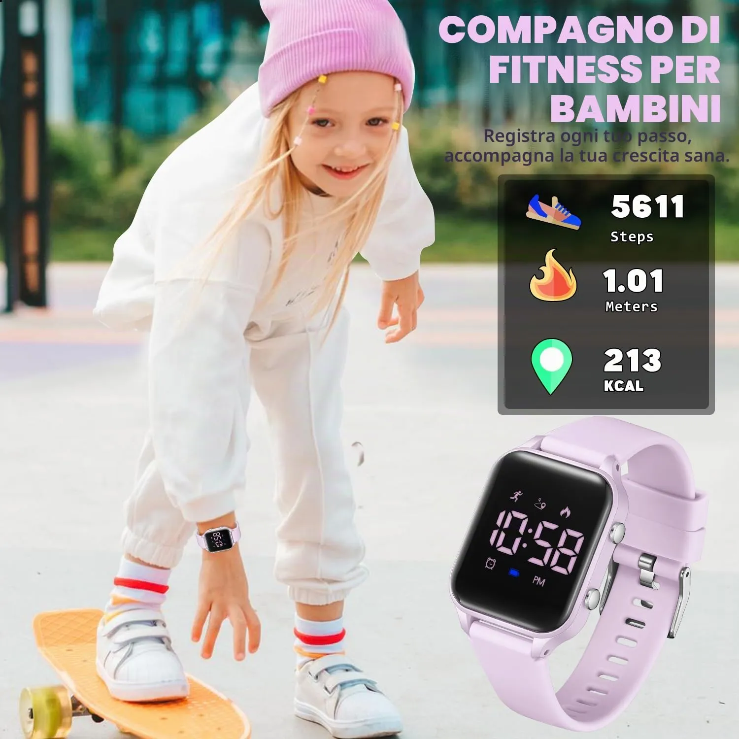 caprock Orologio digitale a LED per bambini, con contapassi, impermeabile fino a 50 atm, con calcolo della distanza/vibrazione, doppia sveglia/cronometro - immagine 4