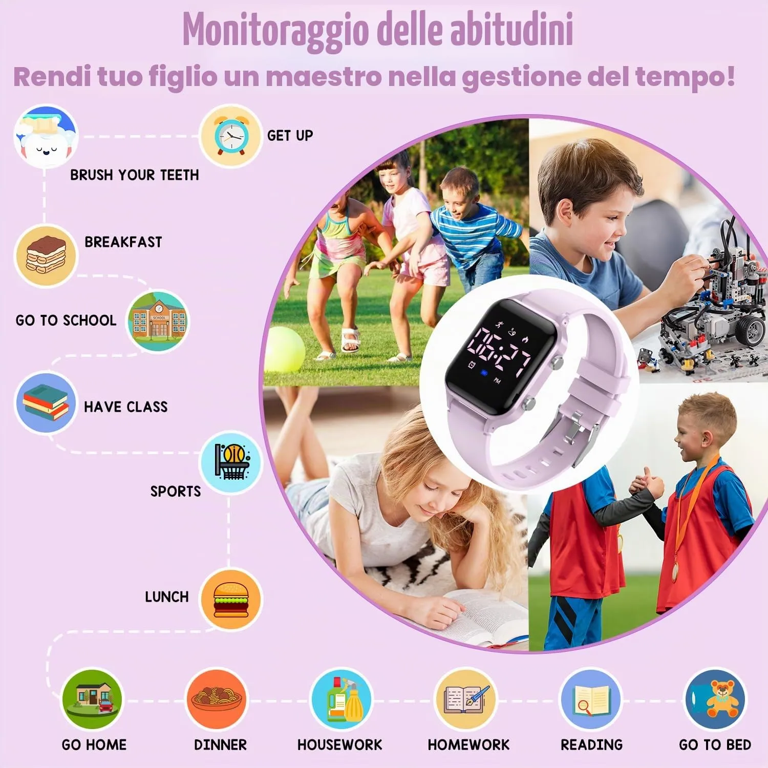 caprock Orologio digitale a LED per bambini, con contapassi, impermeabile fino a 50 atm, con calcolo della distanza/vibrazione, doppia sveglia/cronometro - immagine 5