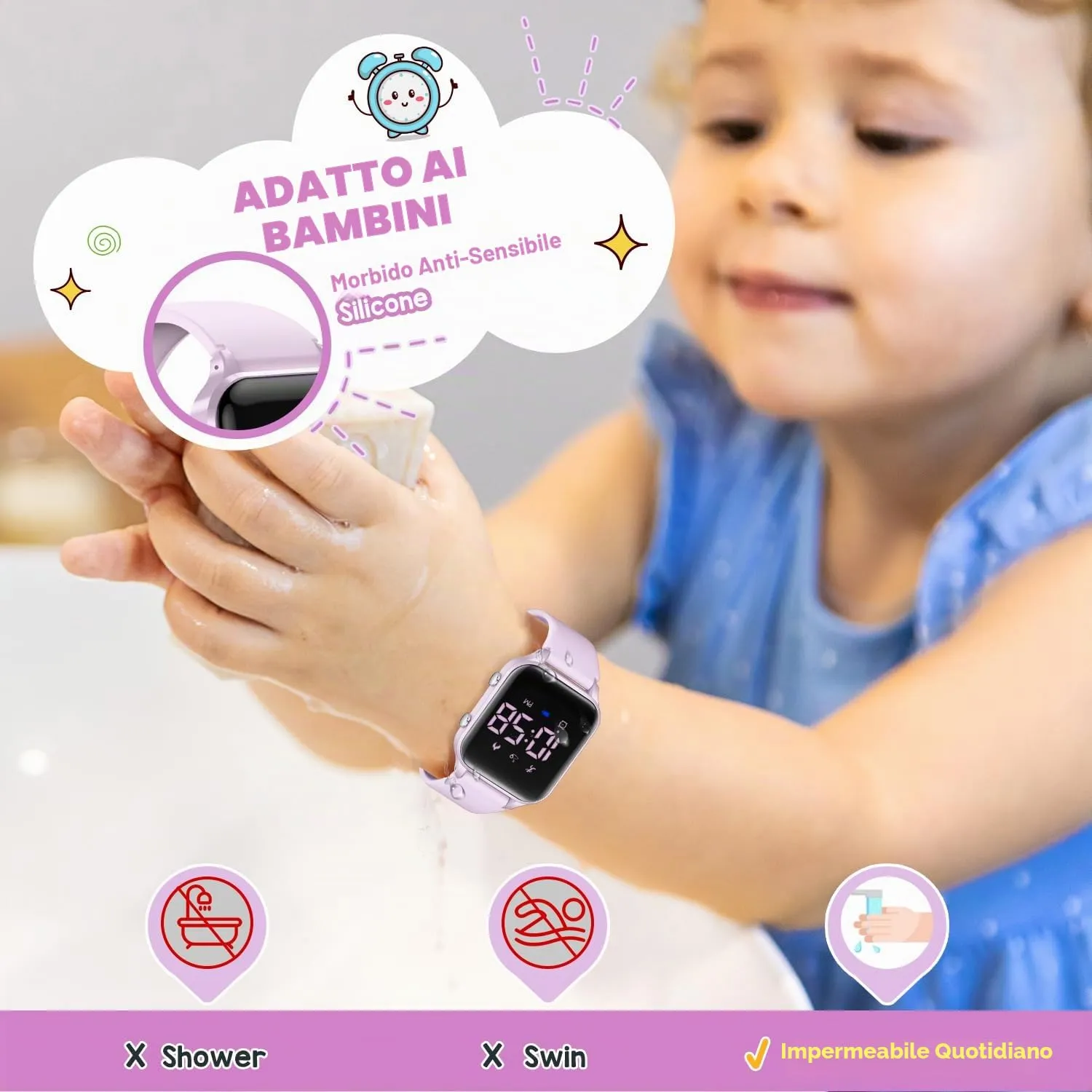 caprock Orologio digitale a LED per bambini, con contapassi, impermeabile fino a 50 atm, con calcolo della distanza/vibrazione, doppia sveglia/cronometro - immagine 7
