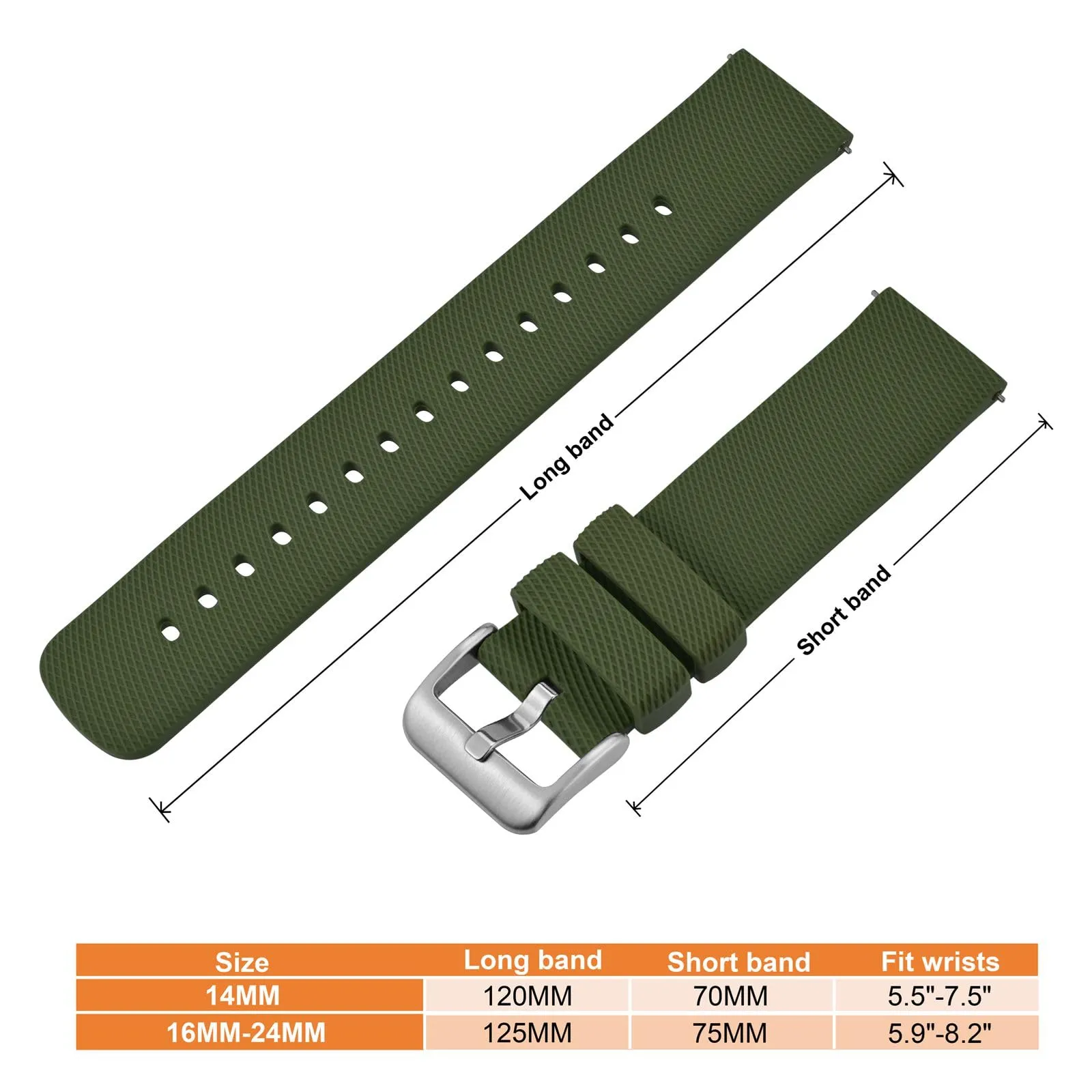 ANNEFIT Cinturino per Orologi in Silicone per Uomo Donna con Fibbia Argento, Cinturini 14mm in Gomma Morbida con Sgancio Rapido (Verde Oliva) - immagine 4