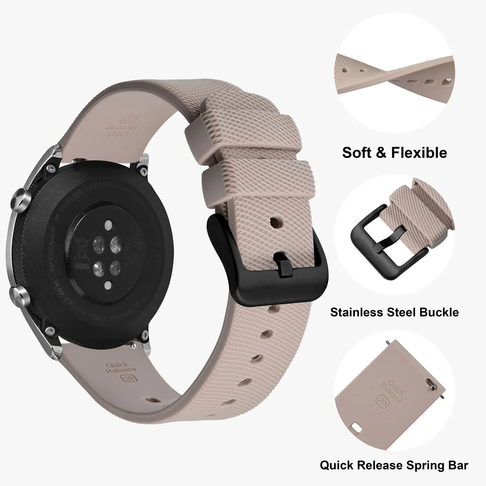ANNEFIT Cinturino per Orologi in Silicone per Uomo Donna con Fibbia Nera, Cinturini 18mm in Gomma Morbida con Sgancio Rapido (Rosa Pallido) - immagine 3