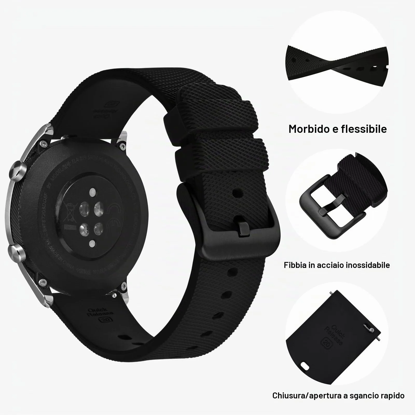 ANNEFIT Cinturino per Orologi in Silicone per Uomo Donna con Fibbia Nera, Cinturini 19mm in Gomma Morbida con Sgancio Rapido (Nero) - immagine 3