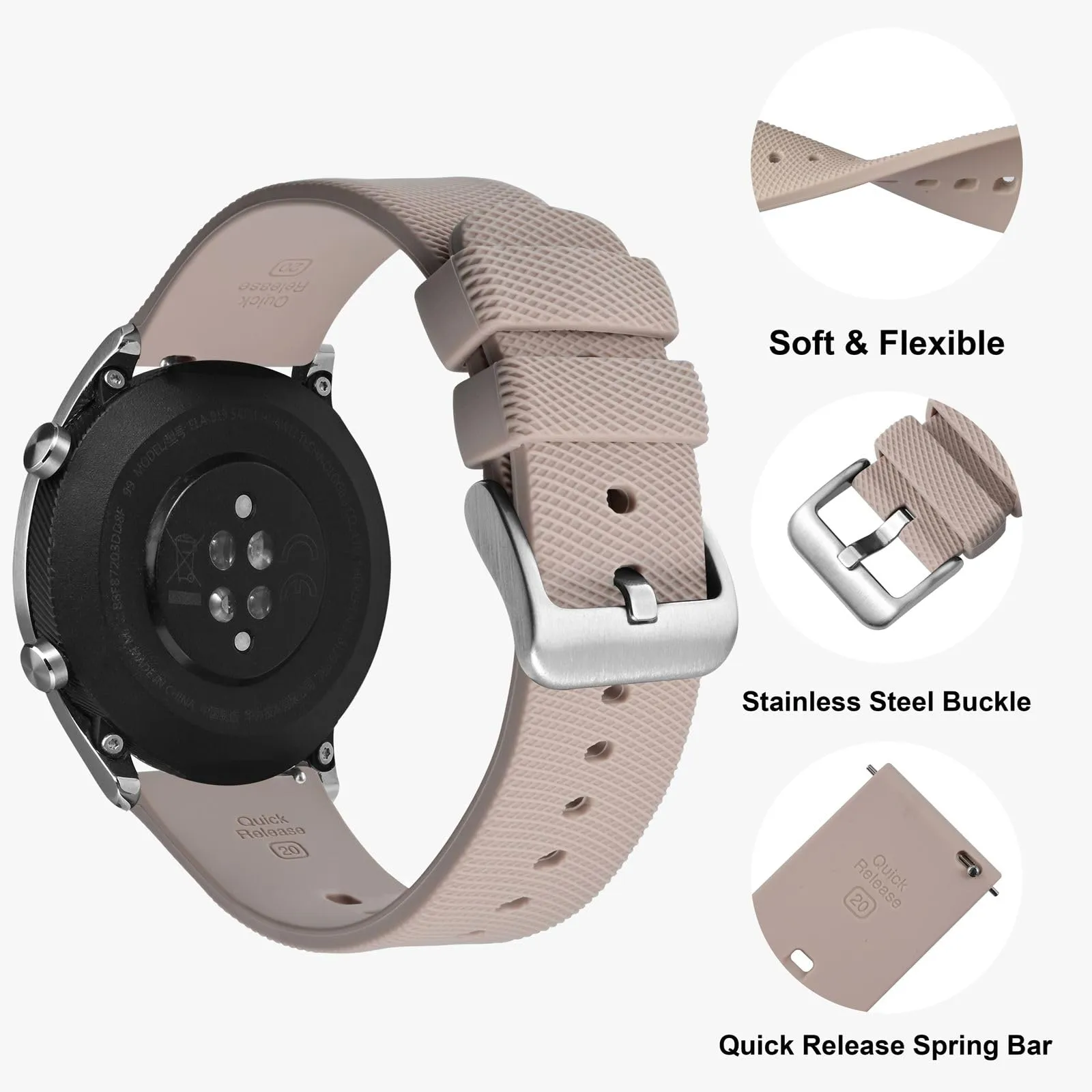 ANNEFIT Cinturino per Orologi in Silicone per Uomo Donna con Fibbia Argento, Cinturini 14mm in Gomma Morbida con Sgancio Rapido (Rosa Pallido) - immagine 3
