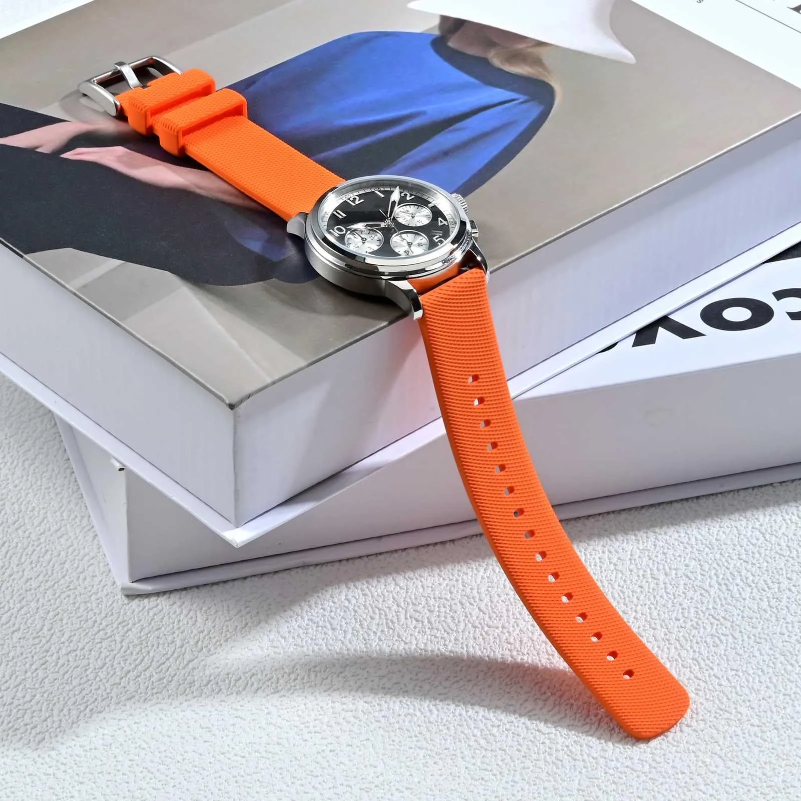 ANNEFIT Cinturino per Orologi in Silicone per Uomo Donna con Fibbia Nera, Cinturini 20mm in Gomma Morbida con Sgancio Rapido (Arancia) - immagine 8