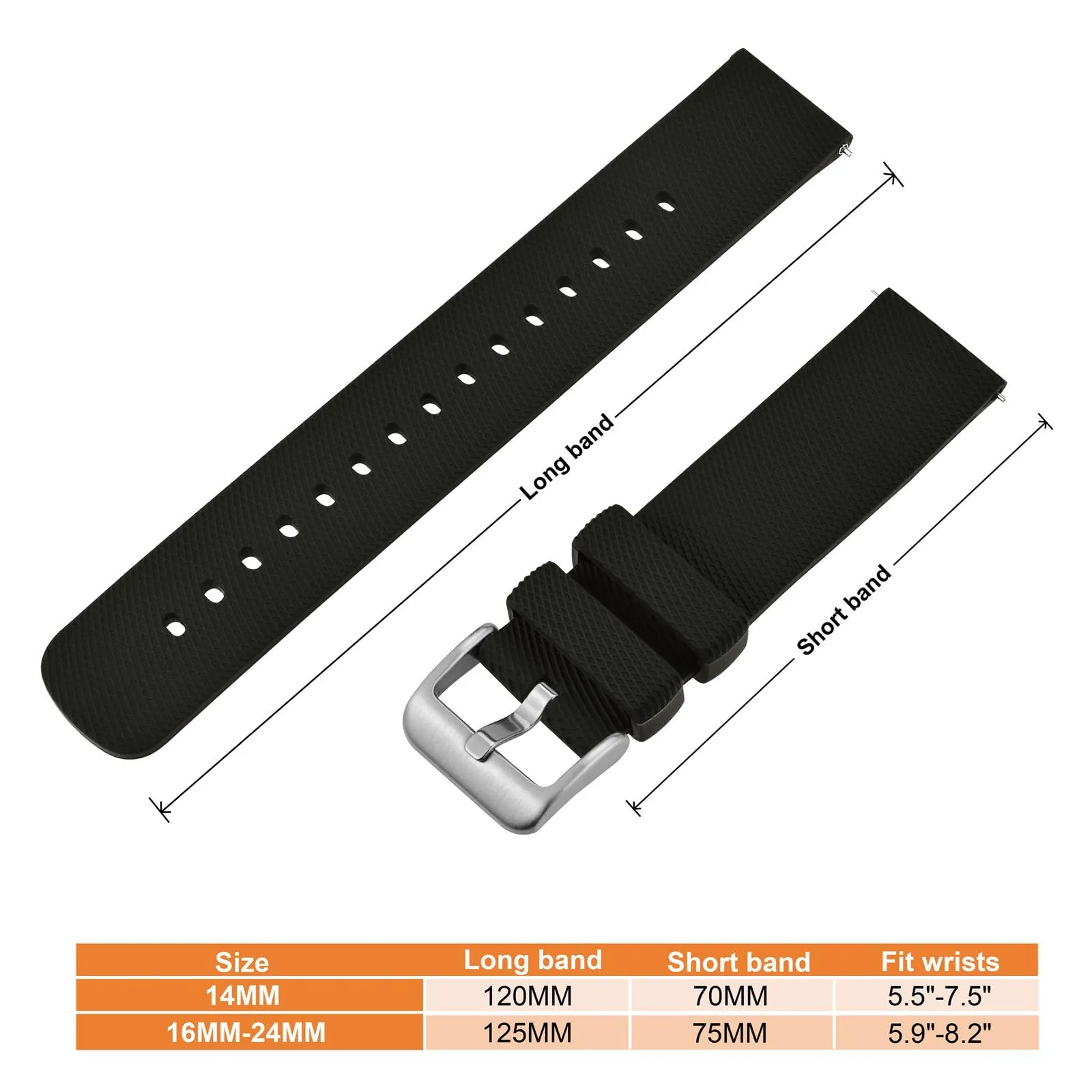 ANNEFIT Cinturino per Orologi in Silicone per Uomo Donna con Fibbia Argento, Cinturini 18mm in Gomma Morbida con Sgancio Rapido (Nero) - immagine 4