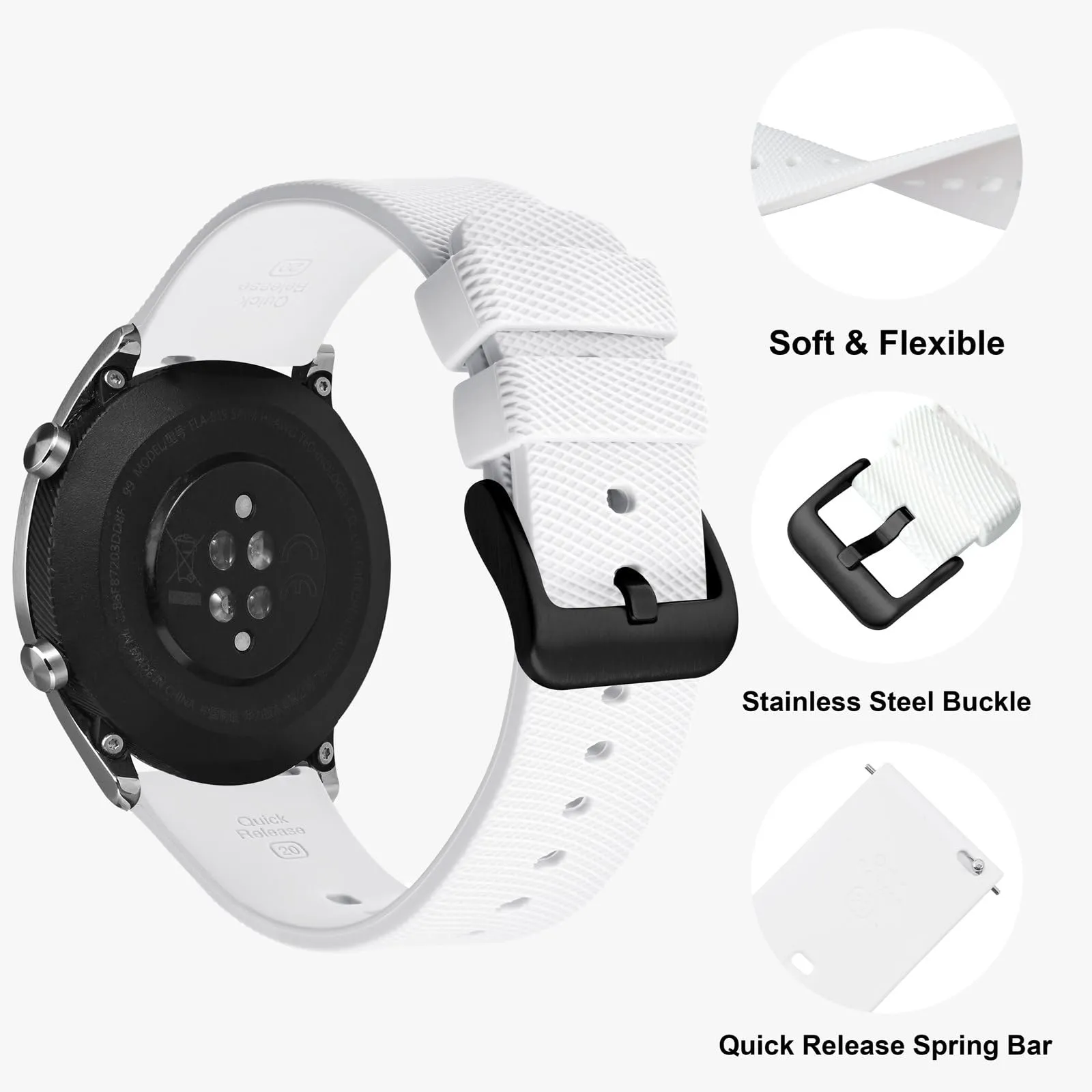 ANNEFIT Cinturino per Orologi in Silicone per Uomo Donna con Fibbia Nera, Cinturini 14mm in Gomma Morbida con Sgancio Rapido (Bianca) - immagine 3