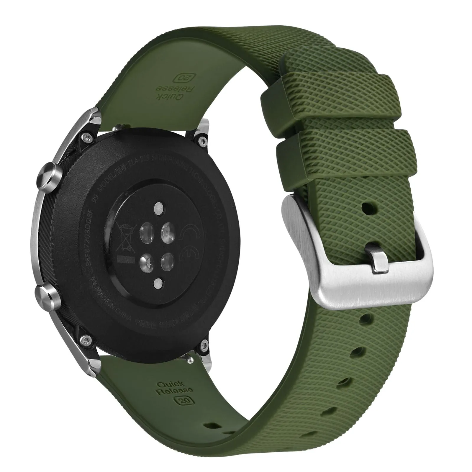 ANNEFIT Cinturino per Orologi in Silicone per Uomo Donna con Fibbia Argento, Cinturini 17mm in Gomma Morbida con Sgancio Rapido (Verde Oliva) - immagine 9