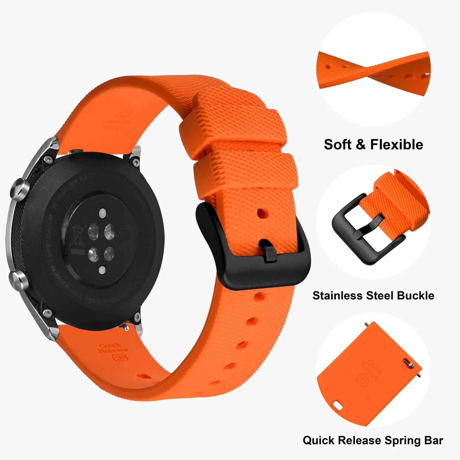 ANNEFIT Cinturino per Orologi in Silicone per Uomo Donna con Fibbia Nera, Cinturini 14mm in Gomma Morbida con Sgancio Rapido (Arancia) - immagine 3