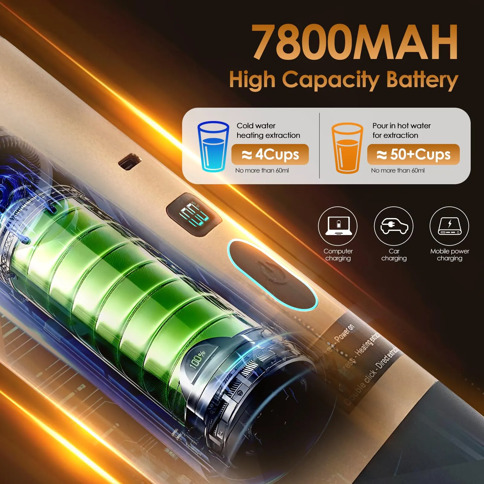 RoserRose Caffettiera Portatile, Macchina per Caffè Viaggio - Senza Fili & Auto-Riscaldante - Con Batteria 7800mAh, 15 Bar di Pressione - Compatibile con NS/DG/Caffè Macinato (Oro) - immagine 5
