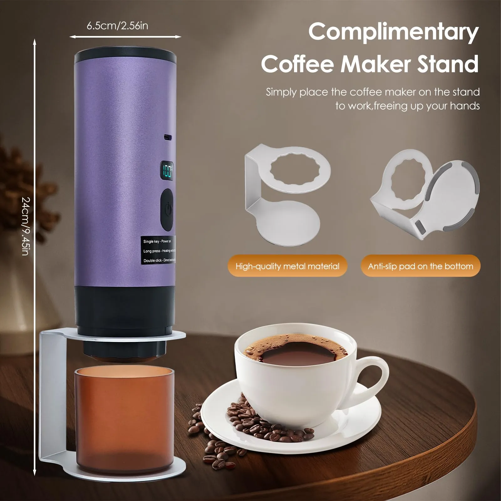 RoserRose Caffettiera Portatile, Macchina per Caffè Viaggio - Senza Fili & Auto-Riscaldante - Con Batteria 7800mAh, 15 Bar di Pressione - Compatibile con NS/DG/Caffè Macinato (Viola) - immagine 3