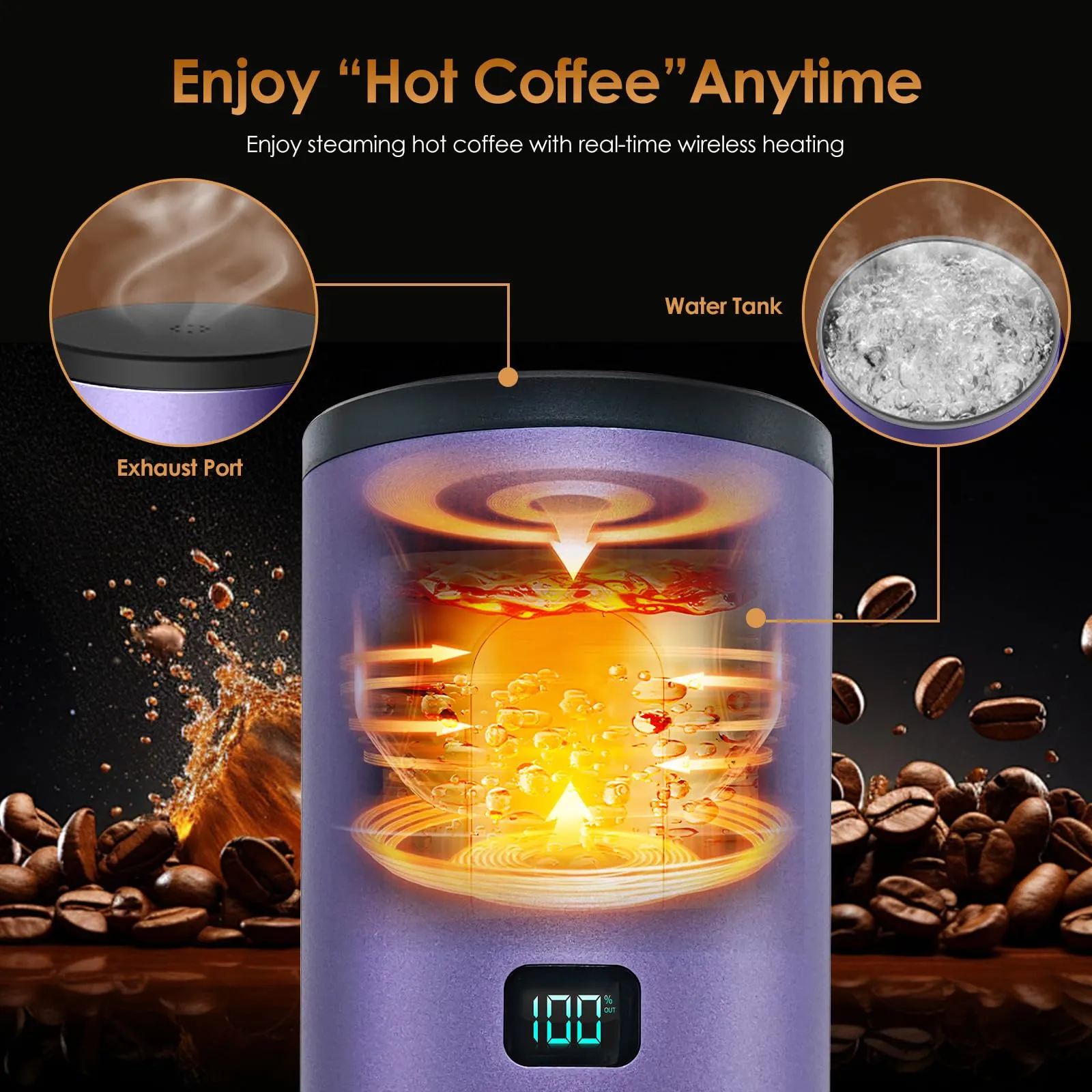 RoserRose Caffettiera Portatile, Macchina per Caffè Viaggio - Senza Fili & Auto-Riscaldante - Con Batteria 7800mAh, 15 Bar di Pressione - Compatibile con NS/DG/Caffè Macinato (Viola) - immagine 4