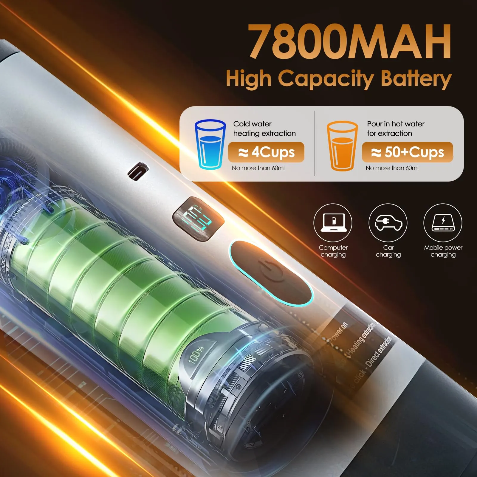 RoserRose Caffettiera Portatile, Macchina per Caffè Viaggio - Senza Fili & Auto-Riscaldante - Con Batteria 7800mAh, 15 Bar di Pressione - Compatibile con NS/DG/Caffè Macinato (Grigio) - immagine 5