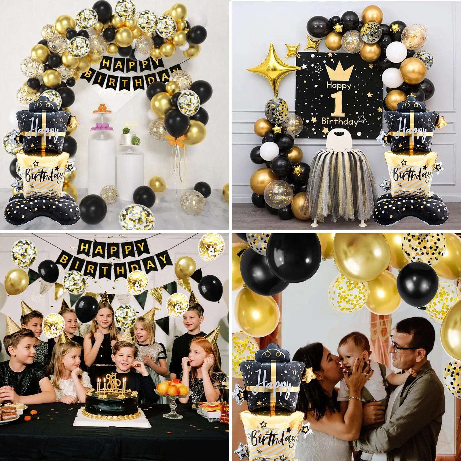 32 Pezzi Set Decorazioni Compleanno Oro e Nero, Palloncini Nero e Oro - immagine 7
