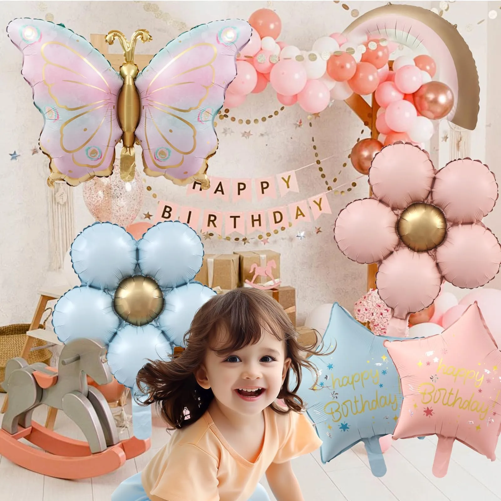 6 Pezzi Palloncini Farfalle Compleanno, Palloncini Fiori e Farfall - immagine 6
