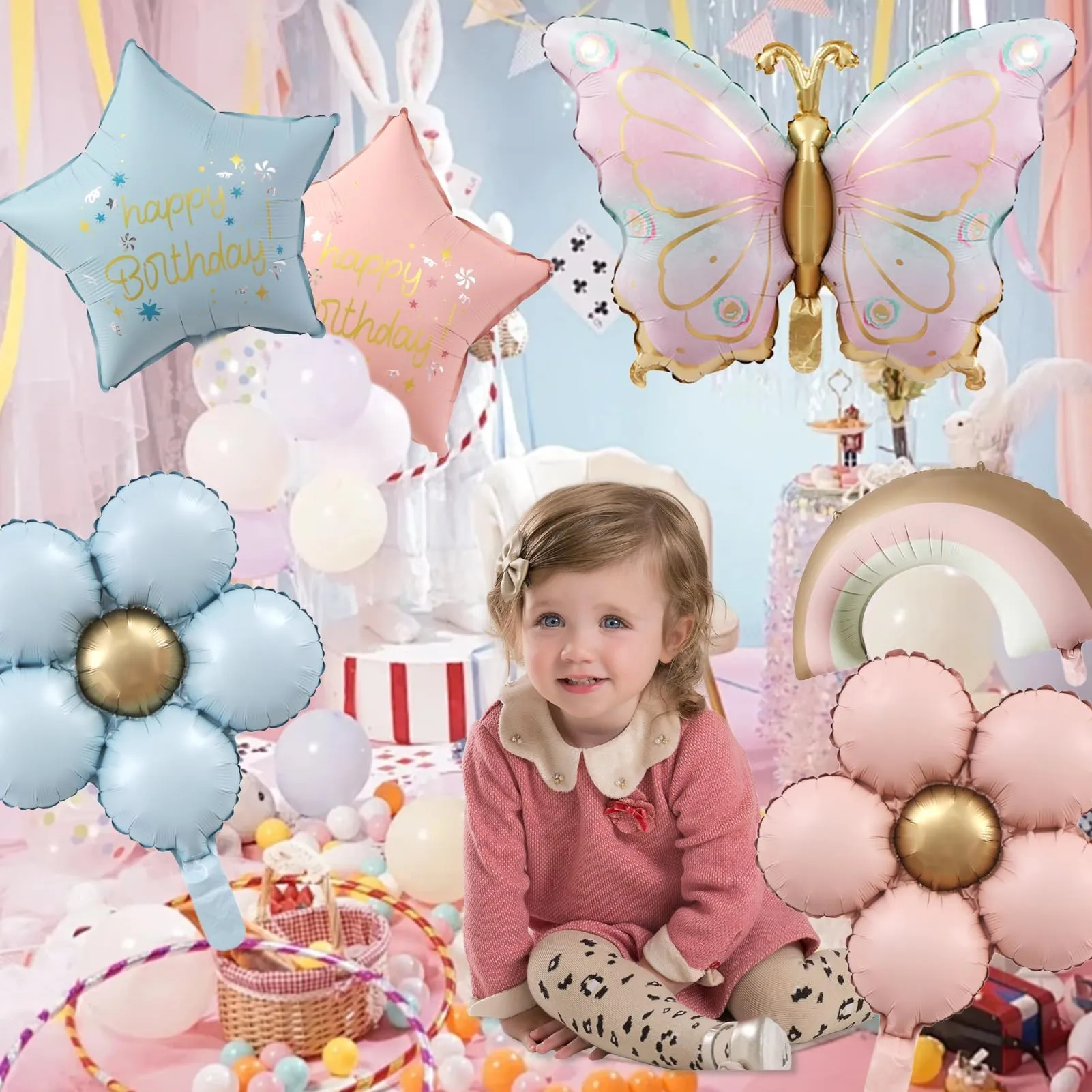 6 Pezzi Palloncini Farfalle Compleanno, Palloncini Fiori e Farfall - immagine 7