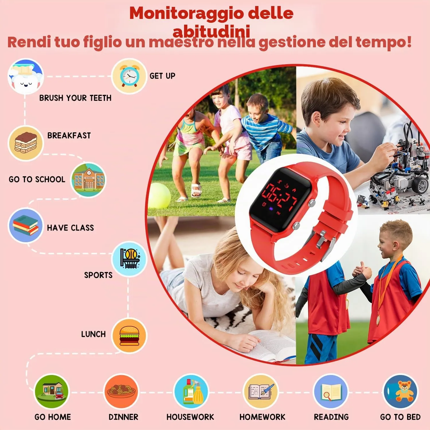 caprock Orologio digitale a LED per bambini, con contapassi, impermeabile fino a 50 atm, con calcolo della distanza/vibrazione, doppia sveglia/cronometro - immagine 5
