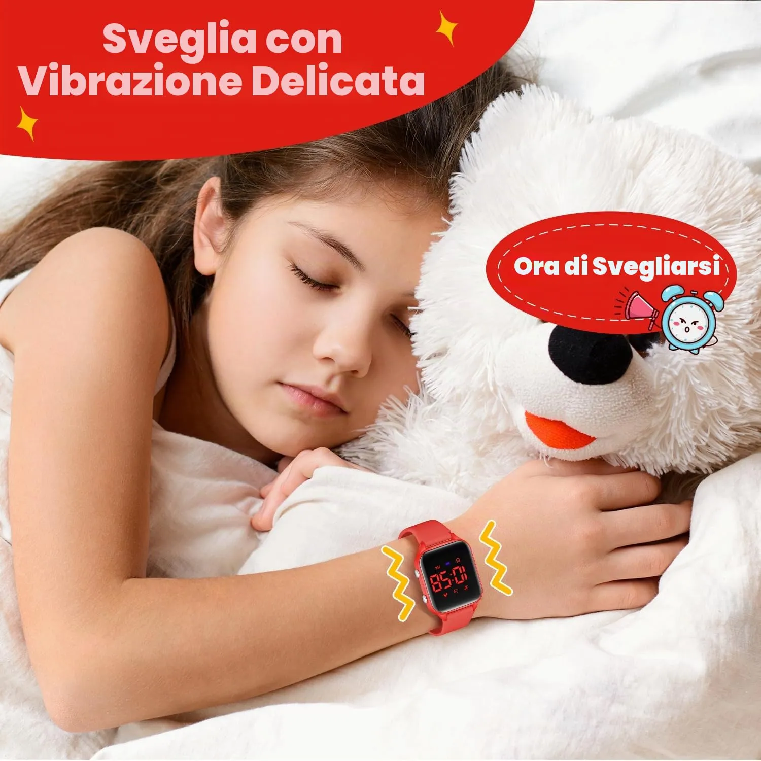 caprock Orologio digitale a LED per bambini, con contapassi, impermeabile fino a 50 atm, con calcolo della distanza/vibrazione, doppia sveglia/cronometro - immagine 6