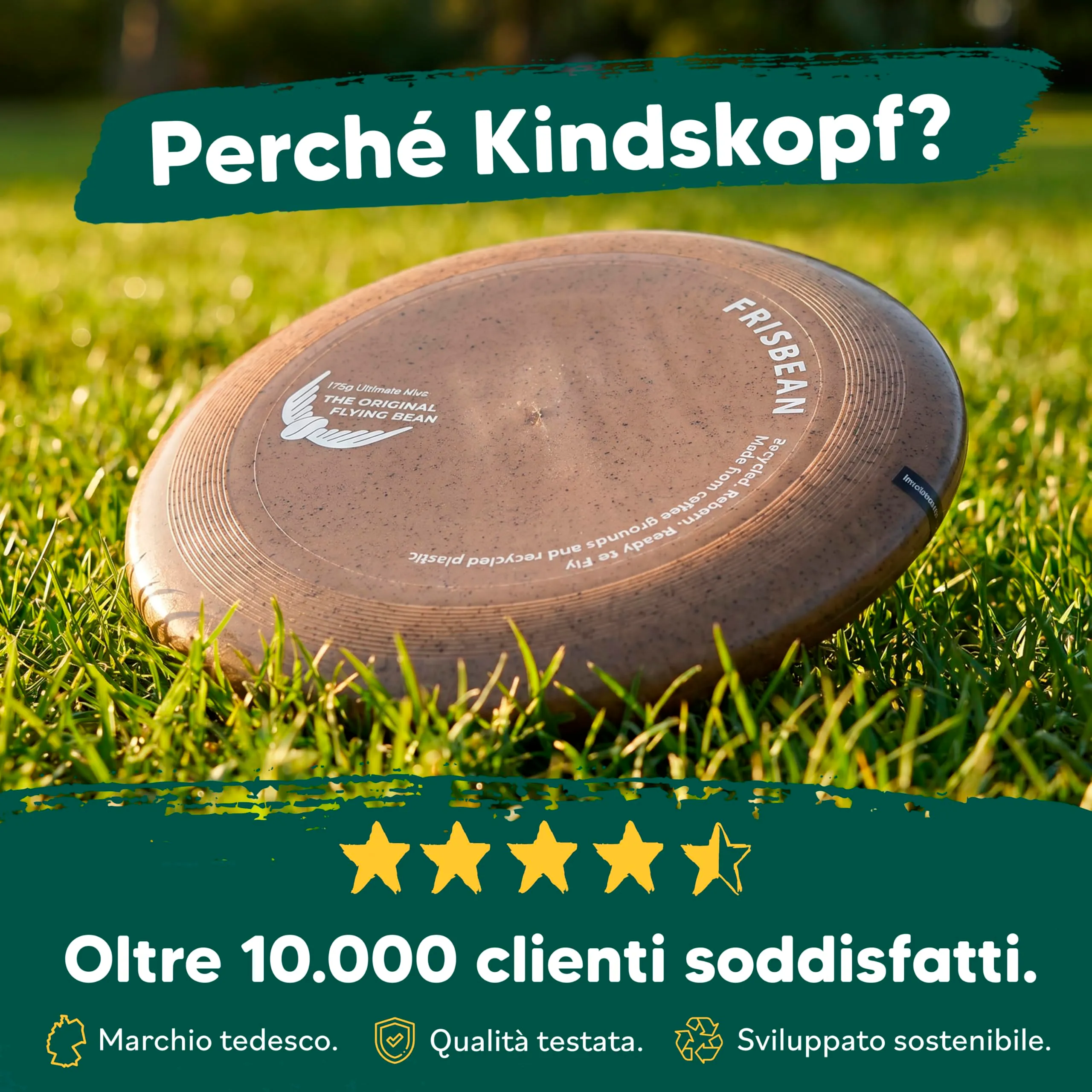 two46 KINDSKOPF Frisbee 175g – Disco Volante Ultimate sostenibile in plastica Riciclata – Frisbee Professionale per Spiaggia e Parco – Gioco all'aperto Antiscivolo - immagine 8