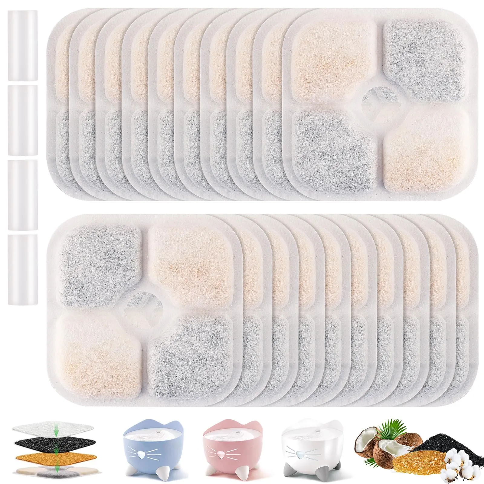 Foydream 20 Pezzi Filtro Fontanella per Gatti con Resina e Carboni Attivi, Filtri di Ricambio Compatibili con Catit Pixi, Accessori Fontana Acqua per Gatti e Cani - immagine 1