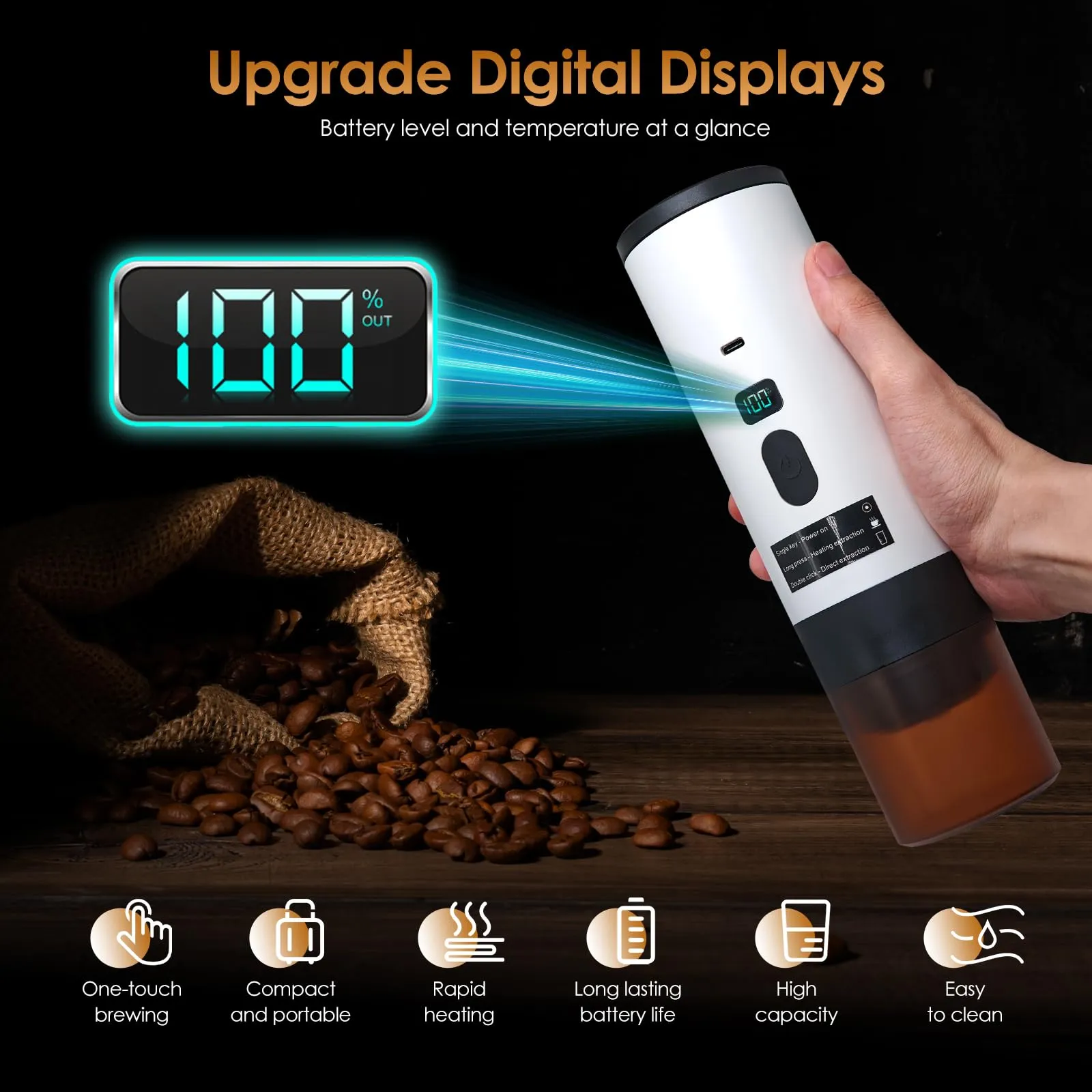 RoserRose Caffettiera Portatile, Macchina per Caffè Viaggio - Senza Fili & Auto-Riscaldante - Con Batteria 7800mAh, 15 Bar di Pressione - Compatibile con NS/DG/Caffè Macinato (Bianco) - immagine 2