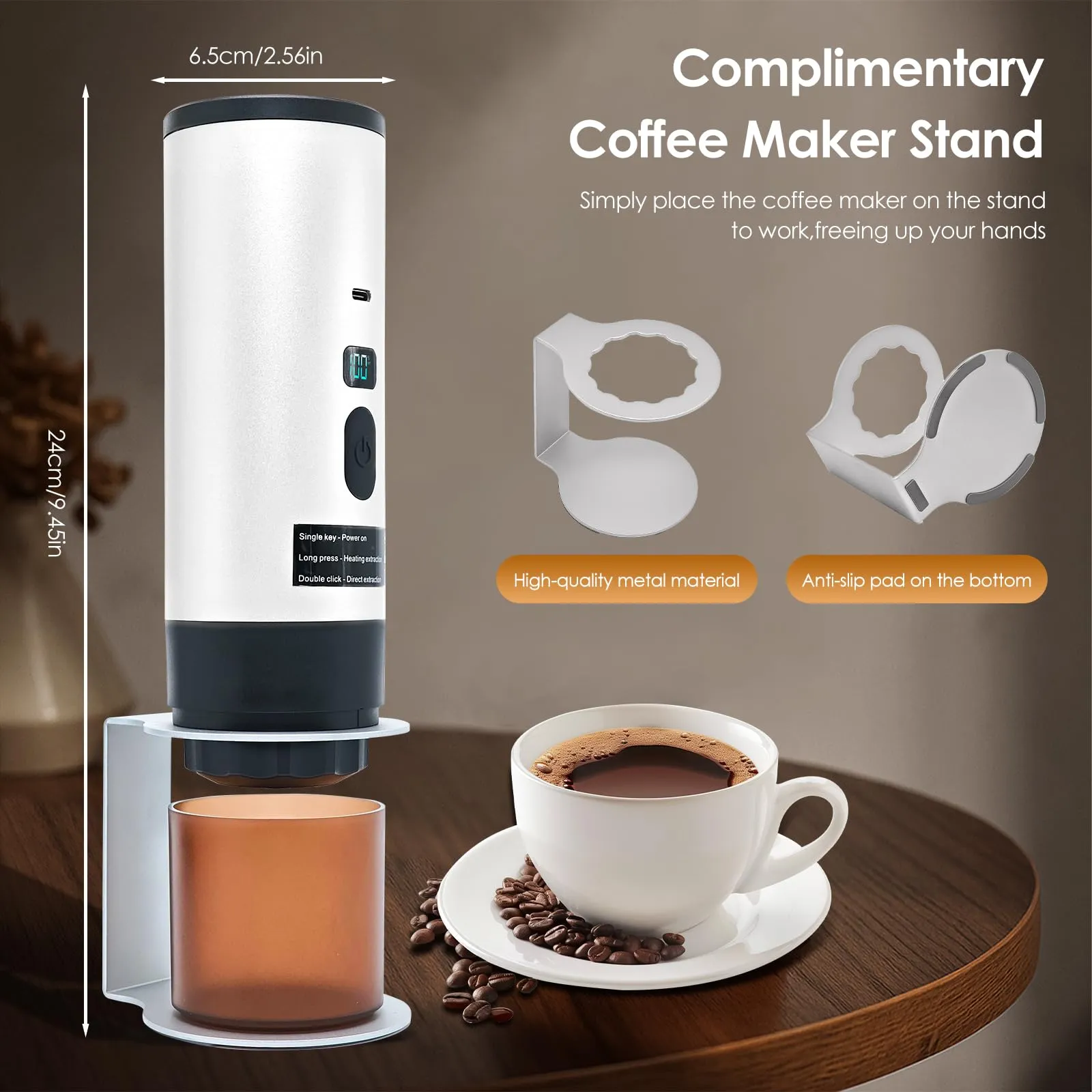RoserRose Caffettiera Portatile, Macchina per Caffè Viaggio - Senza Fili & Auto-Riscaldante - Con Batteria 7800mAh, 15 Bar di Pressione - Compatibile con NS/DG/Caffè Macinato (Bianco) - immagine 3