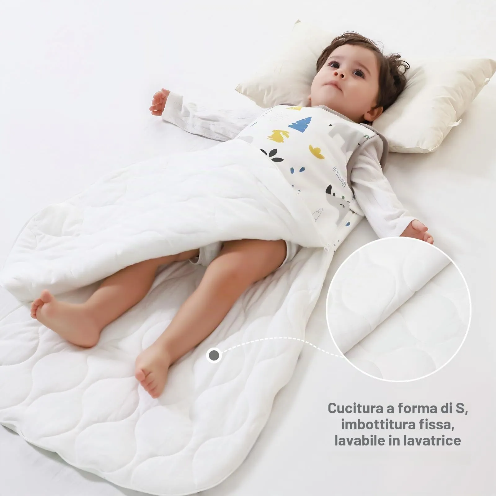 Mosebears Mosbears Sacco nanna invernale per bambini, 2,5 Tog, 100% cotone, diverse dimensioni dalla nascita fino a 24 mesi, adatto per tutto l'anno(Rinoceronte,L(12 a 18 mesi)) - immagine 6