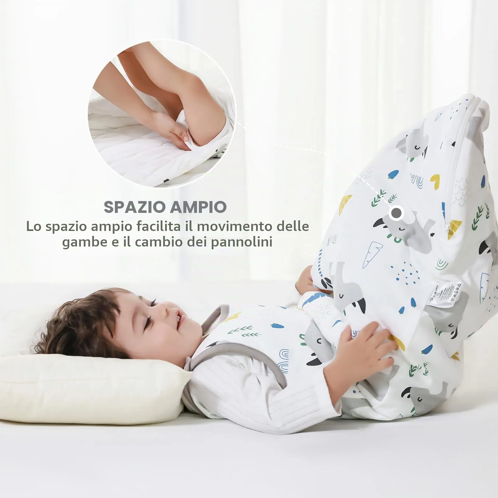 Mosebears Mosbears Sacco nanna invernale per bambini, 2,5 Tog, 100% cotone, diverse dimensioni dalla nascita fino a 24 mesi, adatto per tutto l'anno(Rinoceronte,L(12 a 18 mesi)) - immagine 8