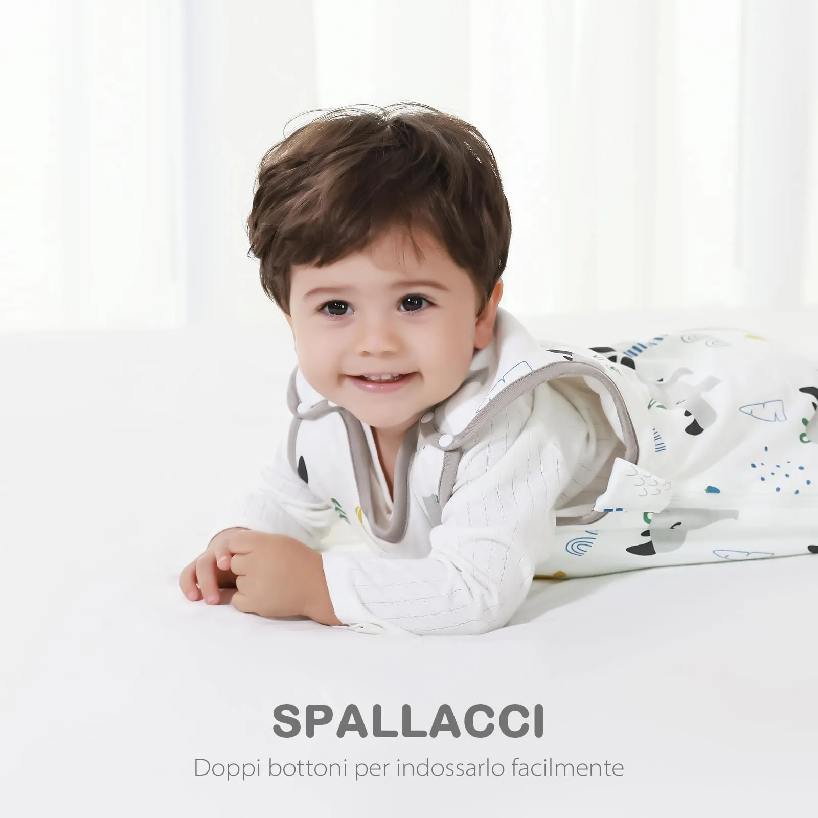 Mosebears Mosbears Sacco nanna invernale per bambini, 2,5 Tog, 100% cotone, diverse dimensioni dalla nascita fino a 24 mesi, adatto per tutto l'anno(Rinoceronte,S(0 a 6 mesi)) - immagine 6