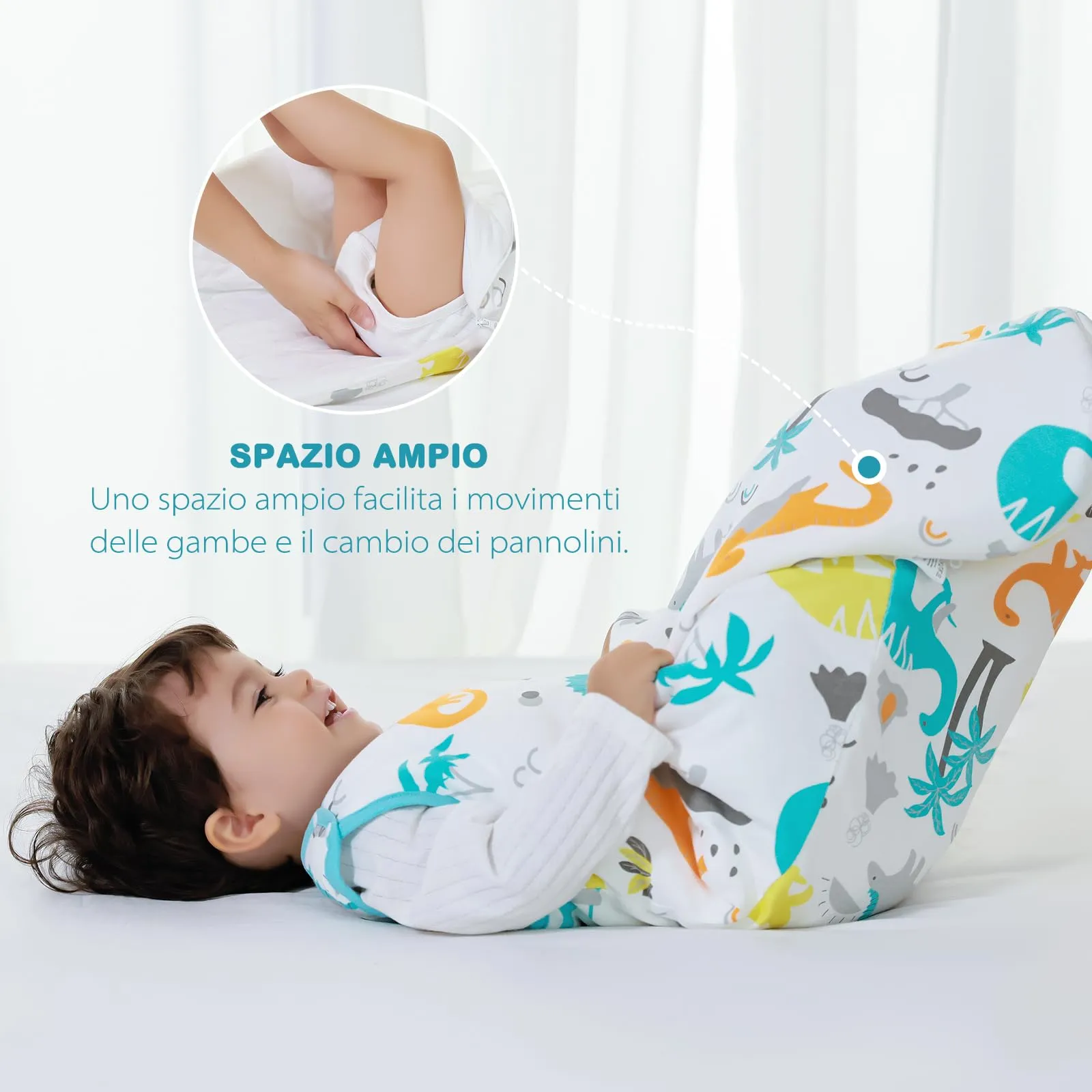Mosebears Mosbears Sacco nanna invernale per bambini, 2,5 Tog, 100% cotone, diverse dimensioni dalla nascita fino a 24 mesi, adatto per tutto l'anno(Dinosauro,M(6 a 12 mesi)) - immagine 8