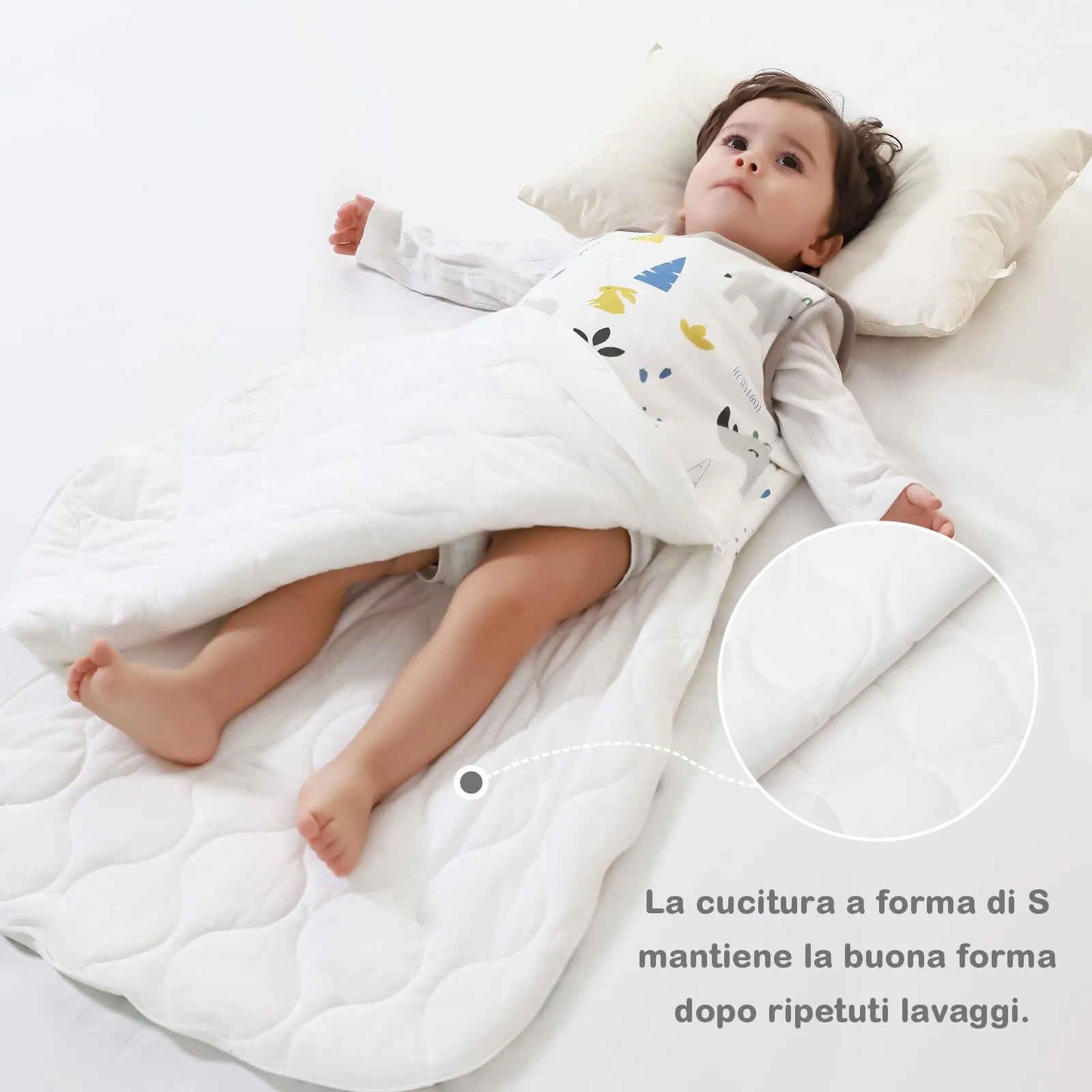 Mosebears Mosbears Sacco nanna invernale per bambini, 2,5 Tog, 100% cotone, diverse dimensioni dalla nascita fino a 24 mesi, adatto per tutto l'anno(Rinoceronte,M(6 a 12 mesi)) - immagine 5