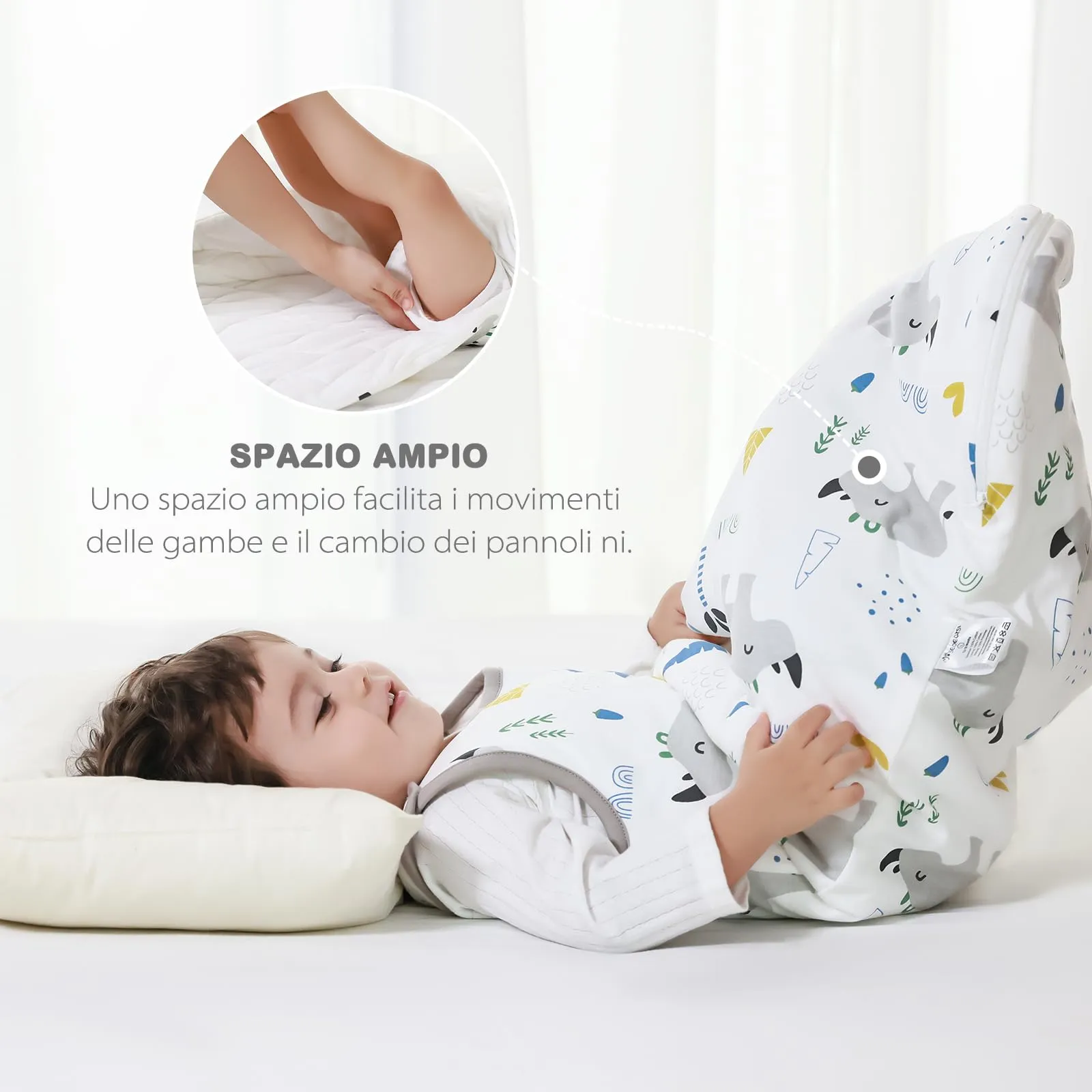 Mosebears Mosbears Sacco nanna invernale per bambini, 2,5 Tog, 100% cotone, diverse dimensioni dalla nascita fino a 24 mesi, adatto per tutto l'anno(Rinoceronte,M(6 a 12 mesi)) - immagine 8